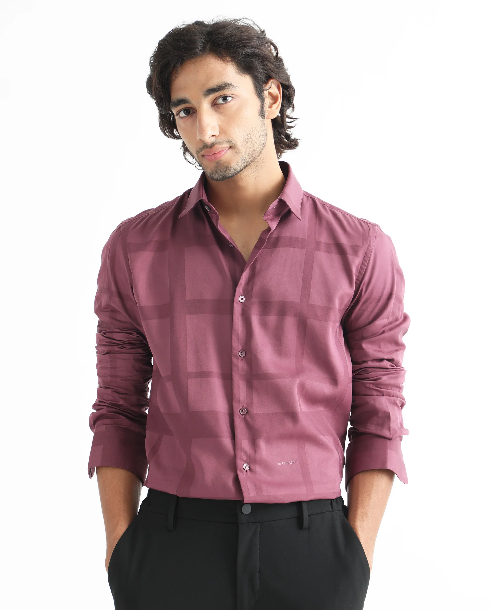Rare Rabbit Men's Boxlines Maroon Cotton Checked Print Regular Fit Full Sleeve Collared Shirt - Image 3