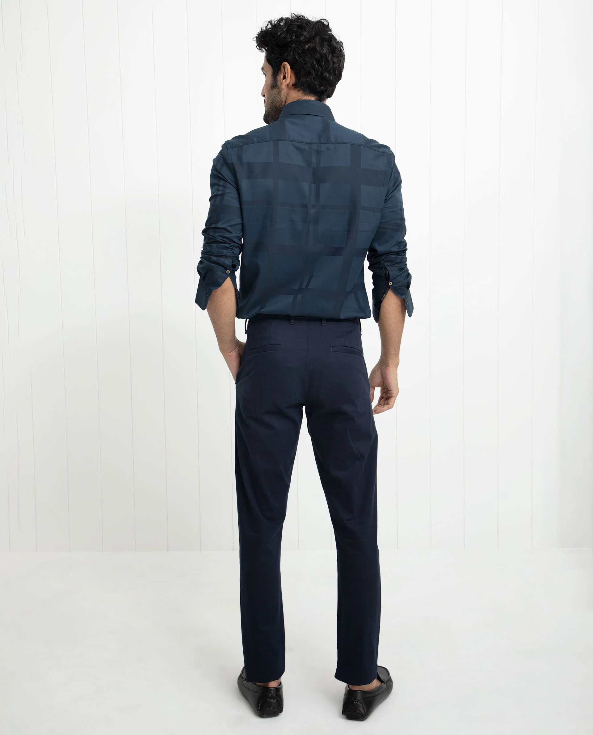 Rare Rabbit Men's Boxlines Navy Cotton Checked Print Regular Fit Full Sleeve Collared Shirt - Image 11
