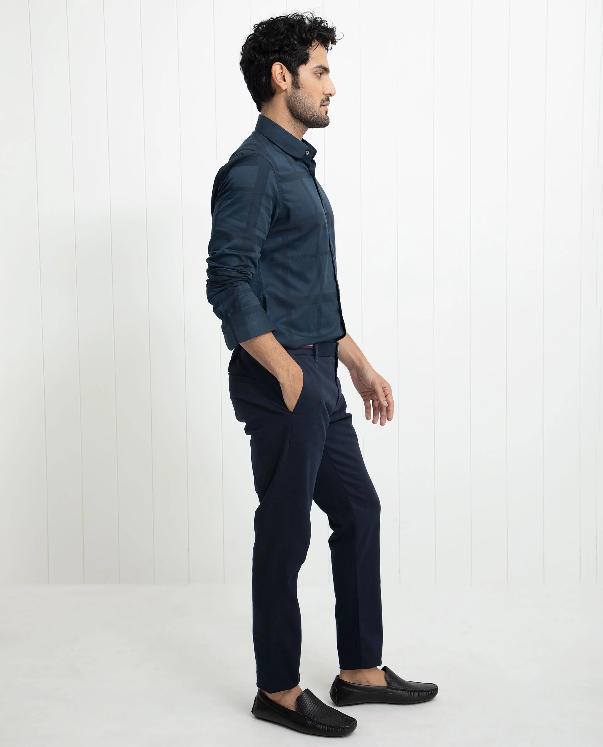 Rare Rabbit Men's Boxlines Navy Cotton Checked Print Regular Fit Full Sleeve Collared Shirt - Image 9