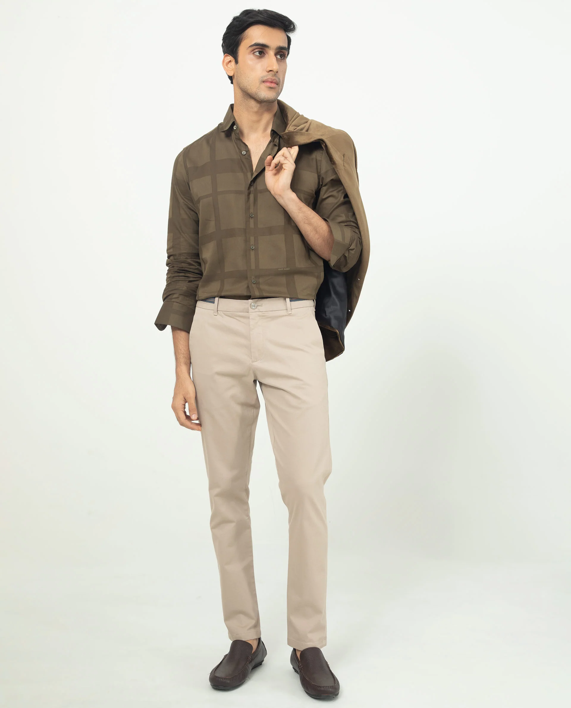 Rare Rabbit Men's Boxlines Olive Cotton Checked Print Regular Fit Full Sleeve Collared Shirt - Image 2