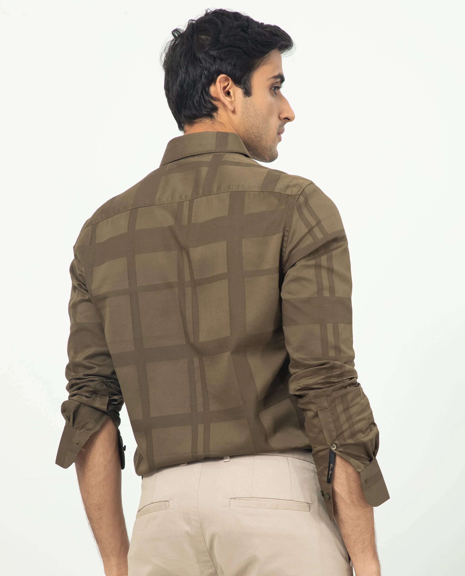 Rare Rabbit Men's Boxlines Olive Cotton Checked Print Regular Fit Full Sleeve Collared Shirt - Image 8