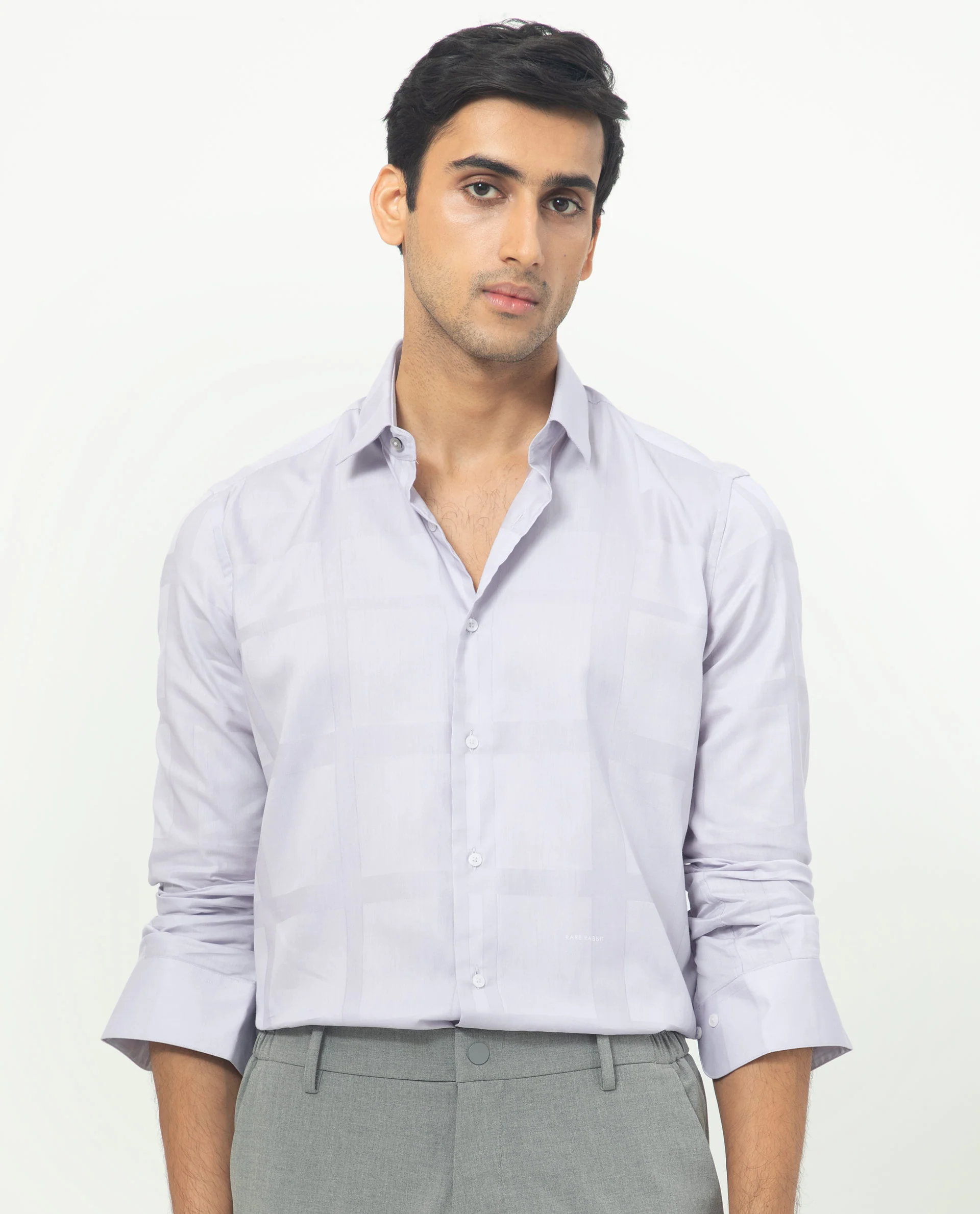 Rare Rabbit Men's Boxlines Pastel Purple Cotton Checked Print Regular Fit Full Sleeve Collared Shirt - Image 4