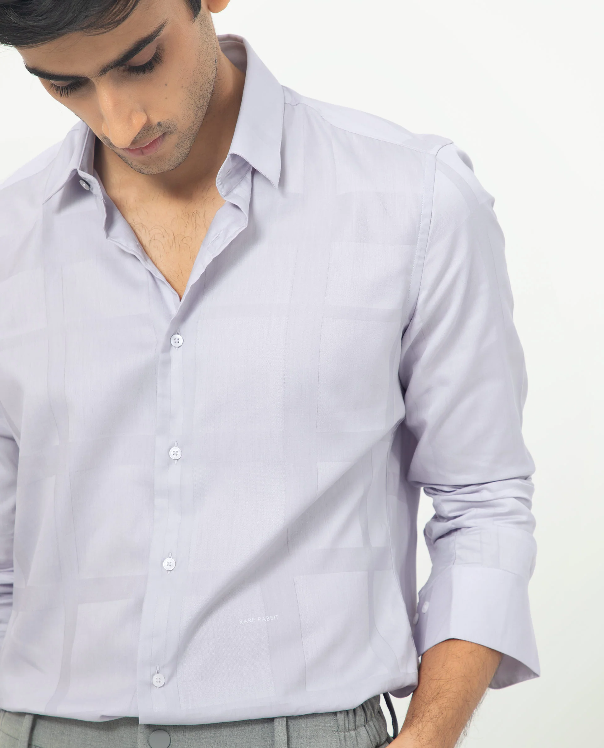 Rare Rabbit Men's Boxlines Pastel Purple Cotton Checked Print Regular Fit Full Sleeve Collared Shirt - Image 5
