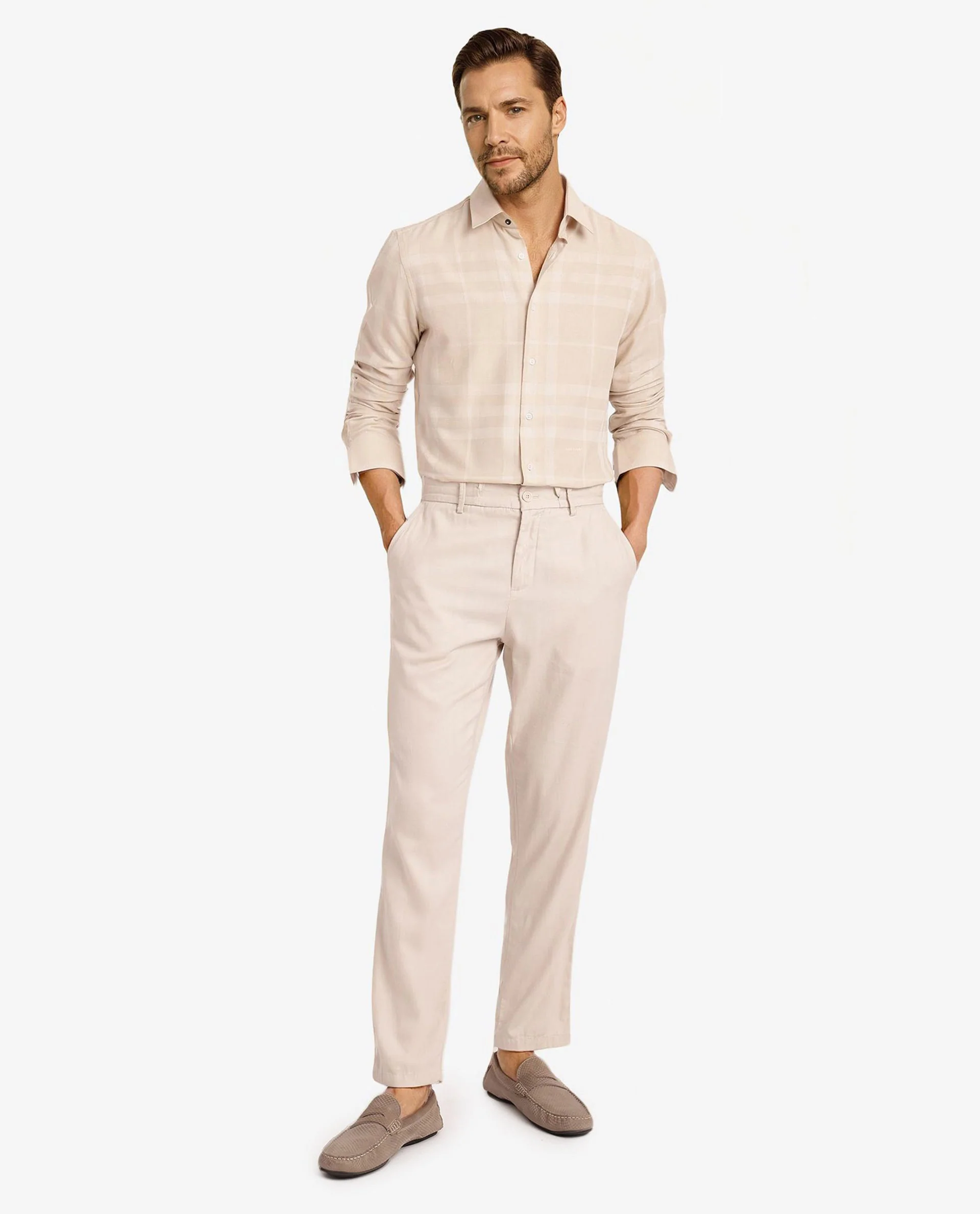 Rare Rabbit Men's Boxlo Beige Cotton Checked Print Regular Fit Full Sleeve Collared Shirt - Image 3