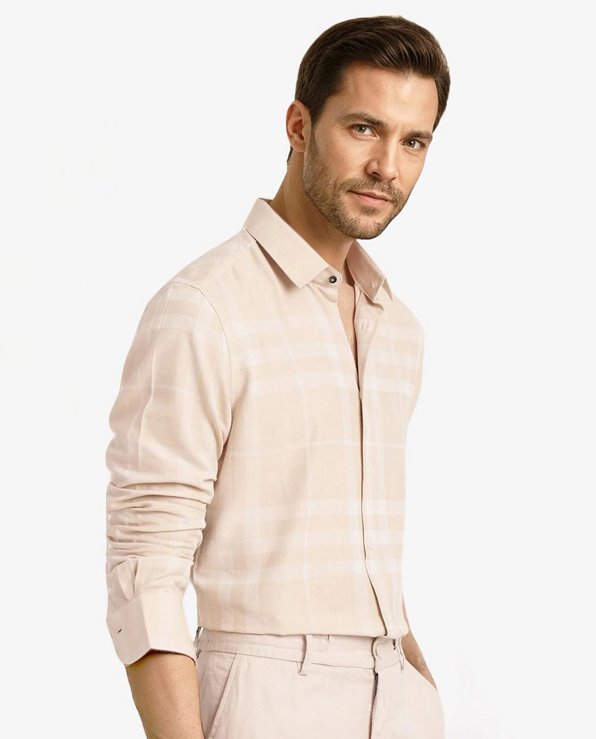 Rare Rabbit Men's Boxlo Beige Cotton Checked Print Regular Fit Full Sleeve Collared Shirt - Image 7
