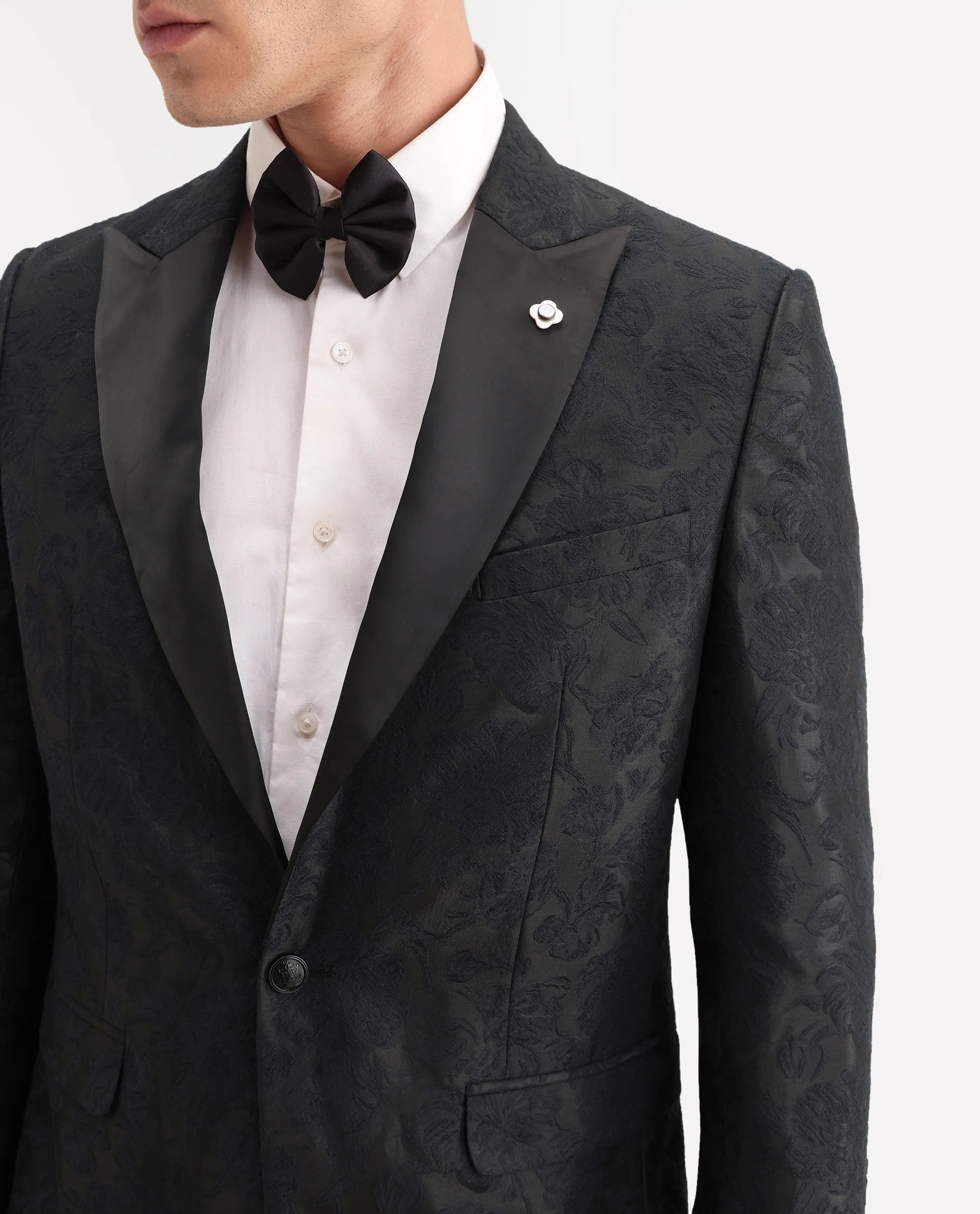 Rare Rabbit Men's Boxton Black Polyester Jacquard Tailored Fit Full Sleeve Lapel Neck Blazer - Image 3