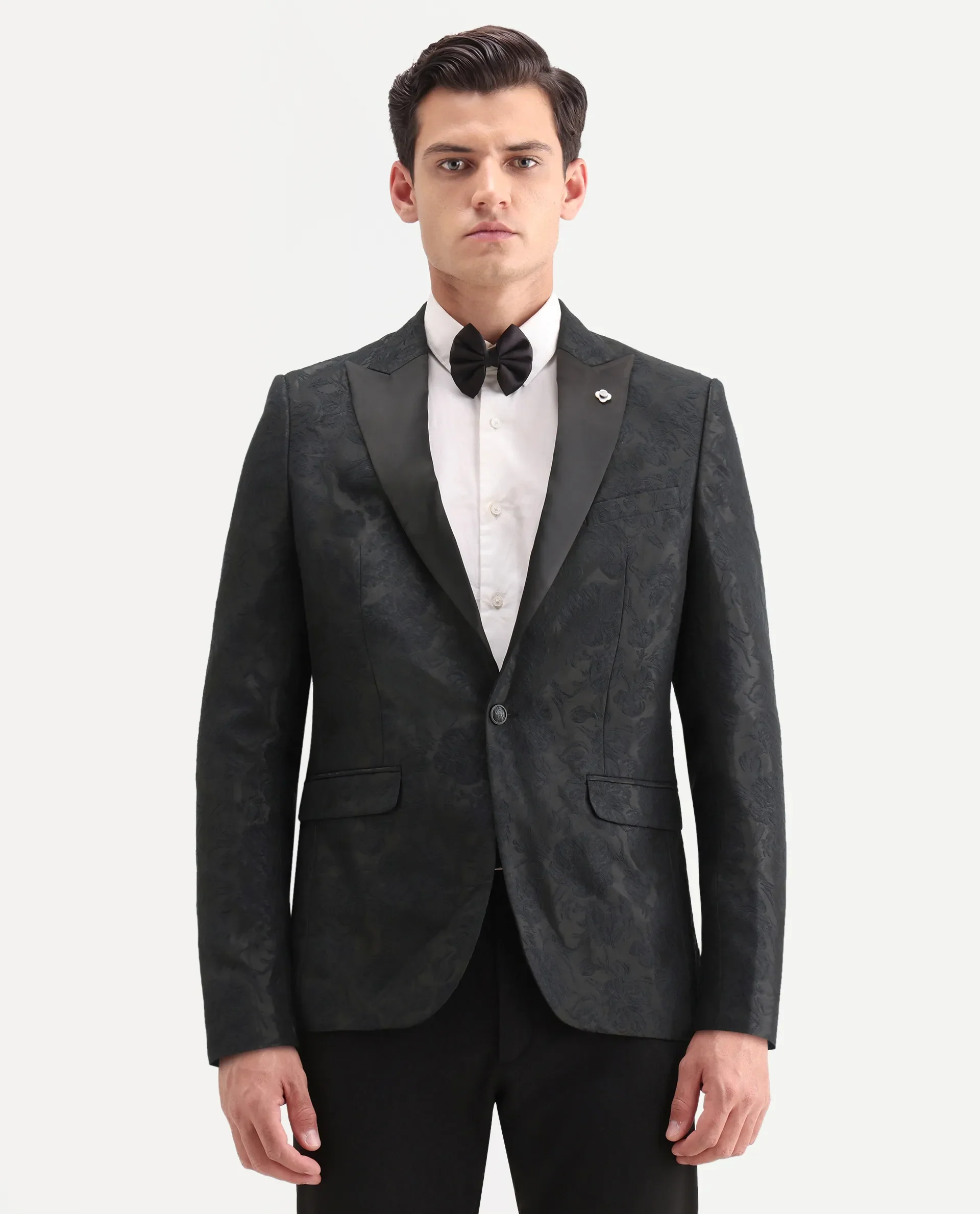 Rare Rabbit Men's Boxton Black Polyester Jacquard Tailored Fit Full Sleeve Lapel Neck Blazer - Image 4