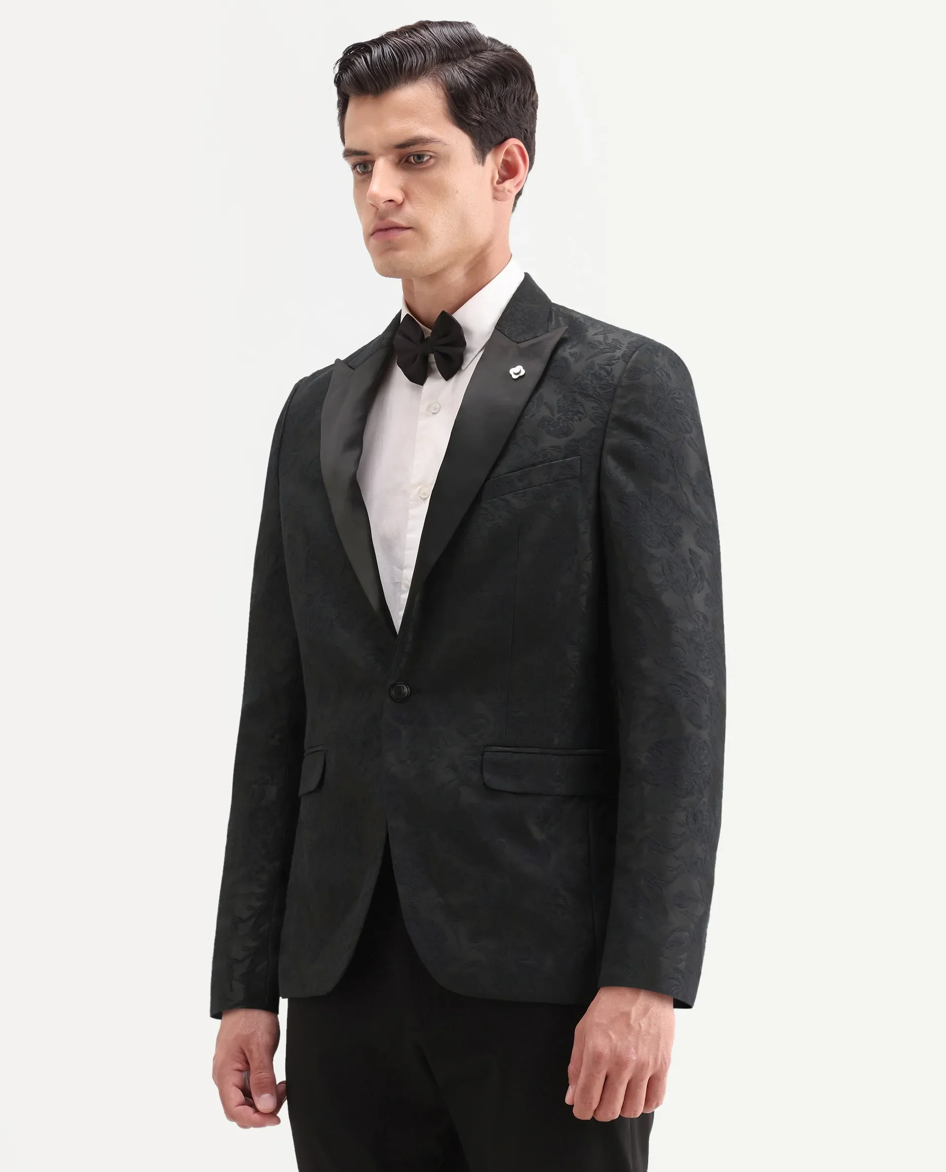 Rare Rabbit Men's Boxton Black Polyester Jacquard Tailored Fit Full Sleeve Lapel Neck Blazer - Image 5
