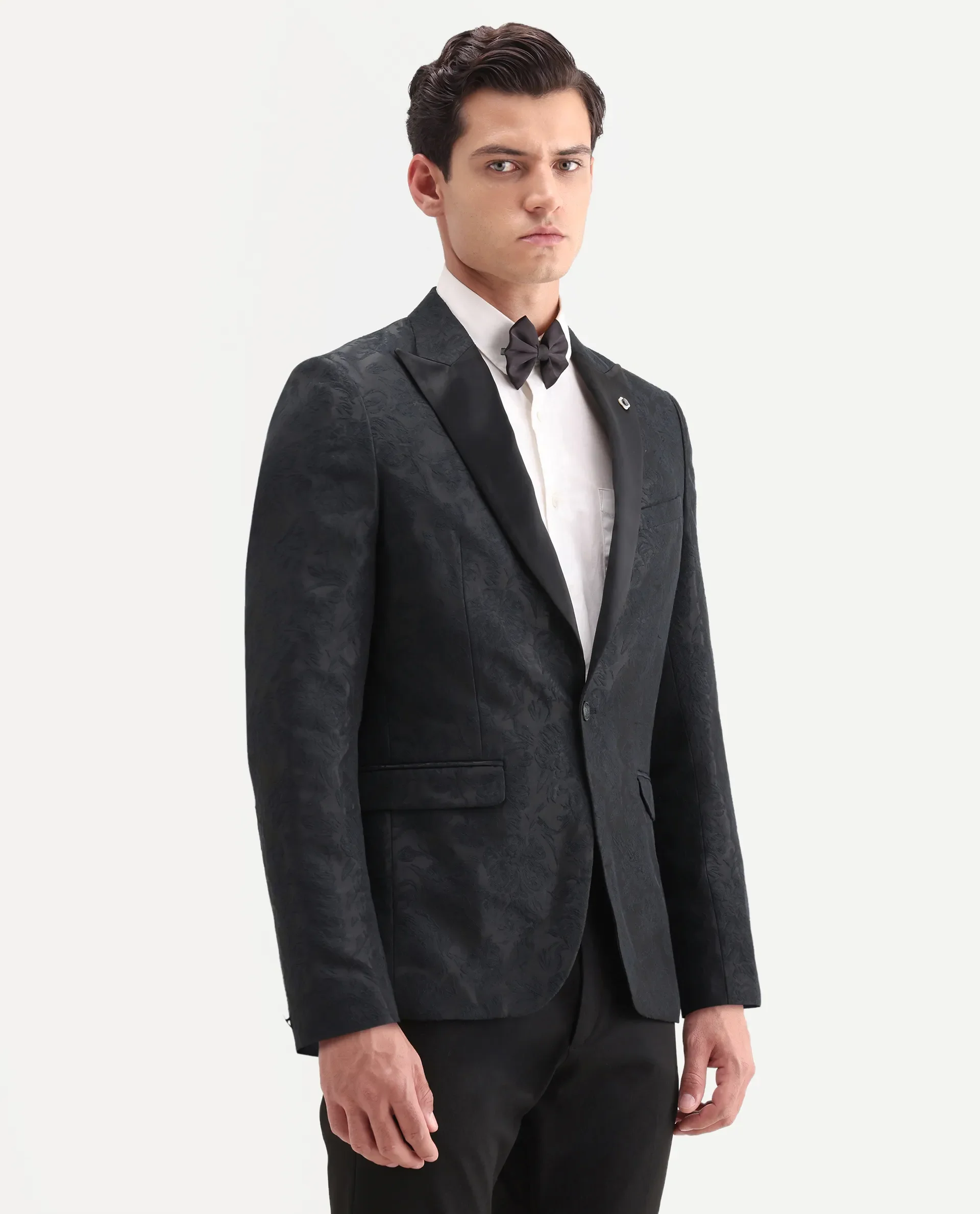 Rare Rabbit Men's Boxton Black Polyester Jacquard Tailored Fit Full Sleeve Lapel Neck Blazer - Image 6