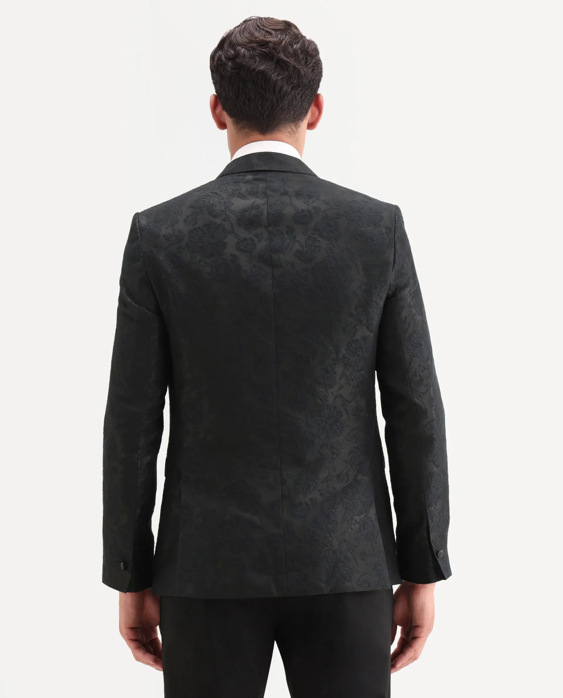Rare Rabbit Men's Boxton Black Polyester Jacquard Tailored Fit Full Sleeve Lapel Neck Blazer - Image 7