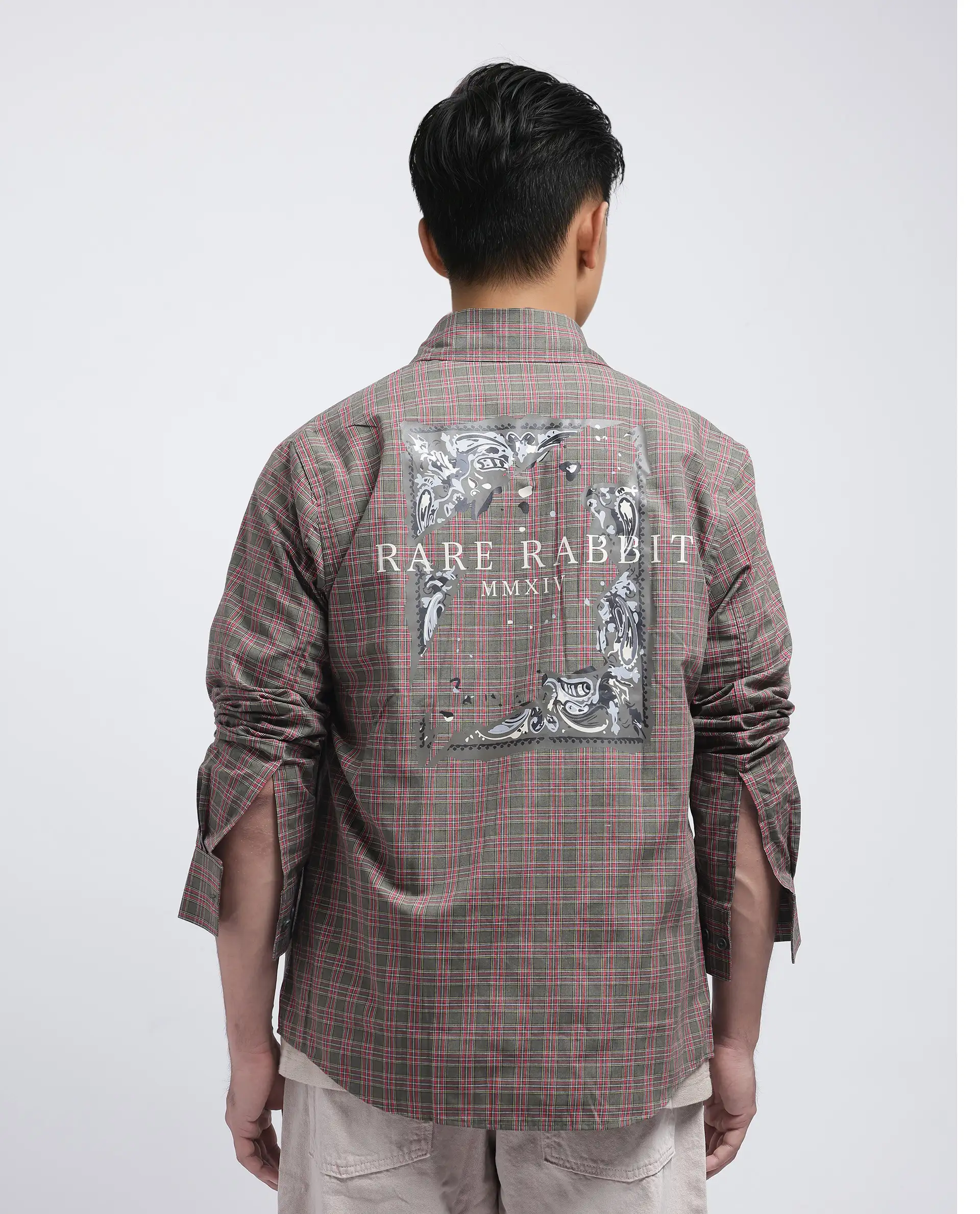 Rare Rabbit Men's Boxy Dark Olive Cotton Checked Print Regular Fit Full Sleeve Collared Shirt - Image 3
