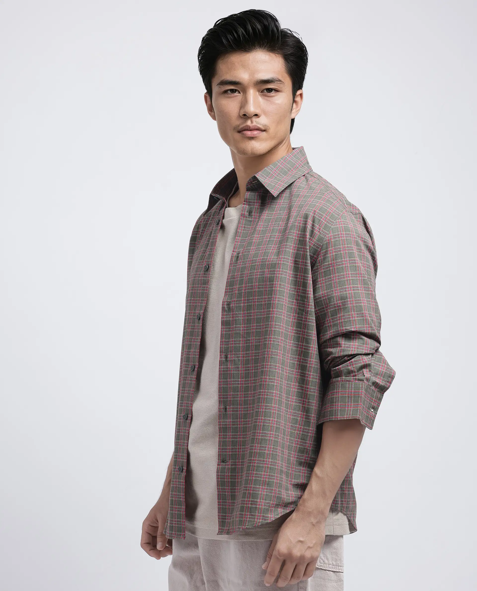 Rare Rabbit Men's Boxy Dark Olive Cotton Checked Print Regular Fit Full Sleeve Collared Shirt - Image 7