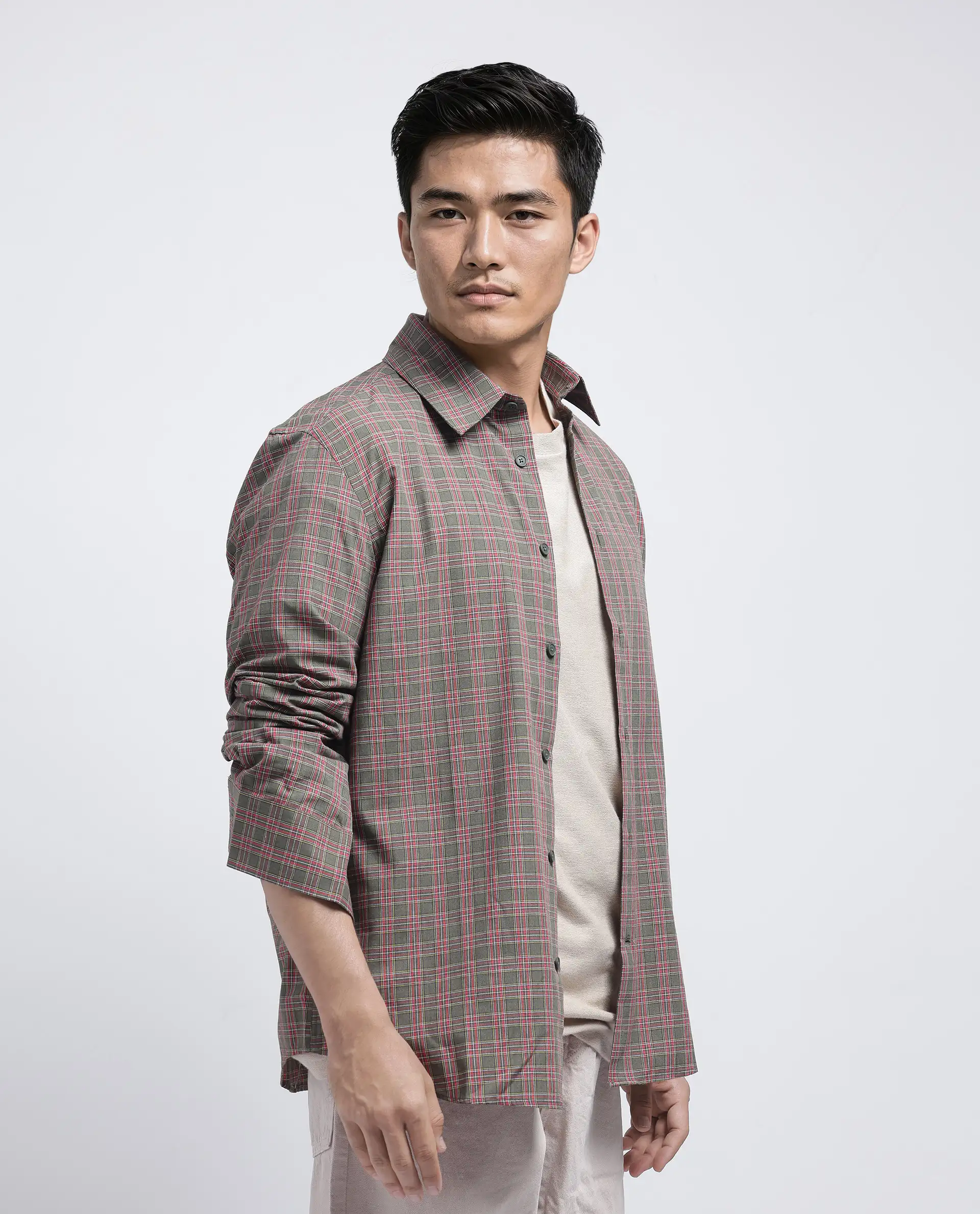 Rare Rabbit Men's Boxy Dark Olive Cotton Checked Print Regular Fit Full Sleeve Collared Shirt - Image 8