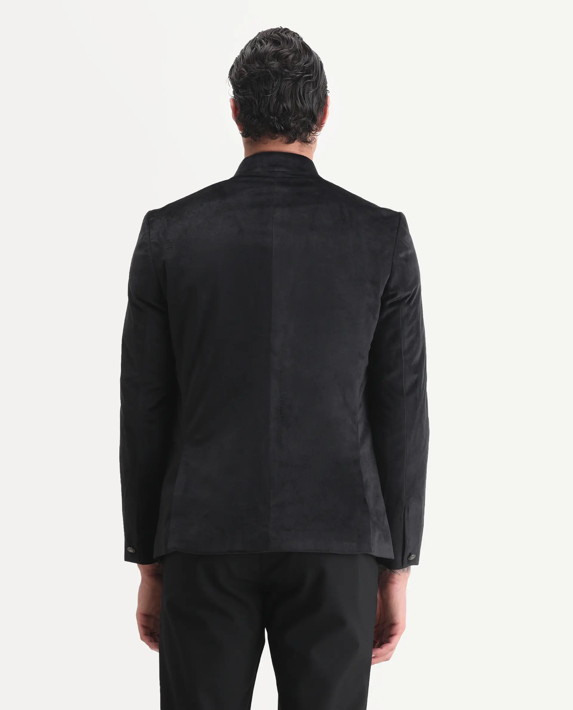 Rare Rabbit Men's Bozelli Black Velvet Plain Tailored Fit Full Sleeve Mandarin Collar Bandhgala Jodhpuri - Image 7