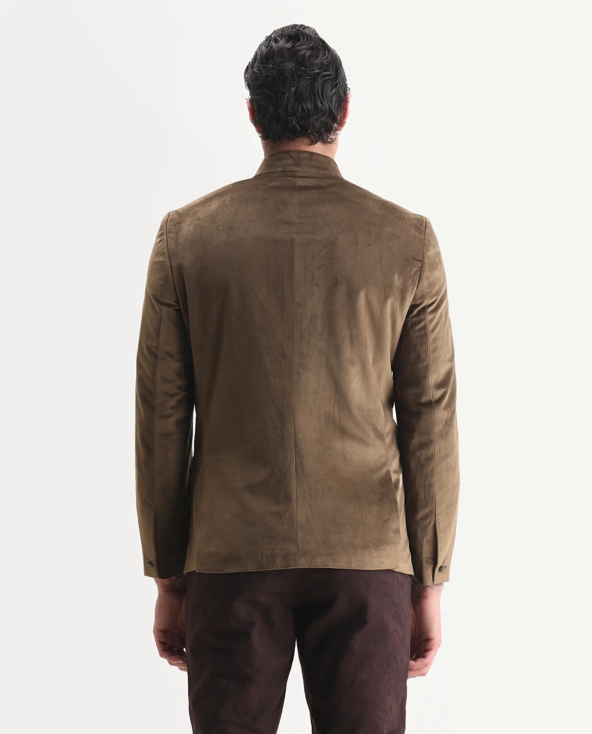 Rare Rabbit Men's Bozelli Olive Velvet Plain Tailored Fit Full Sleeve Mandarin Collar Bandhgala Jodhpuri - Image 7
