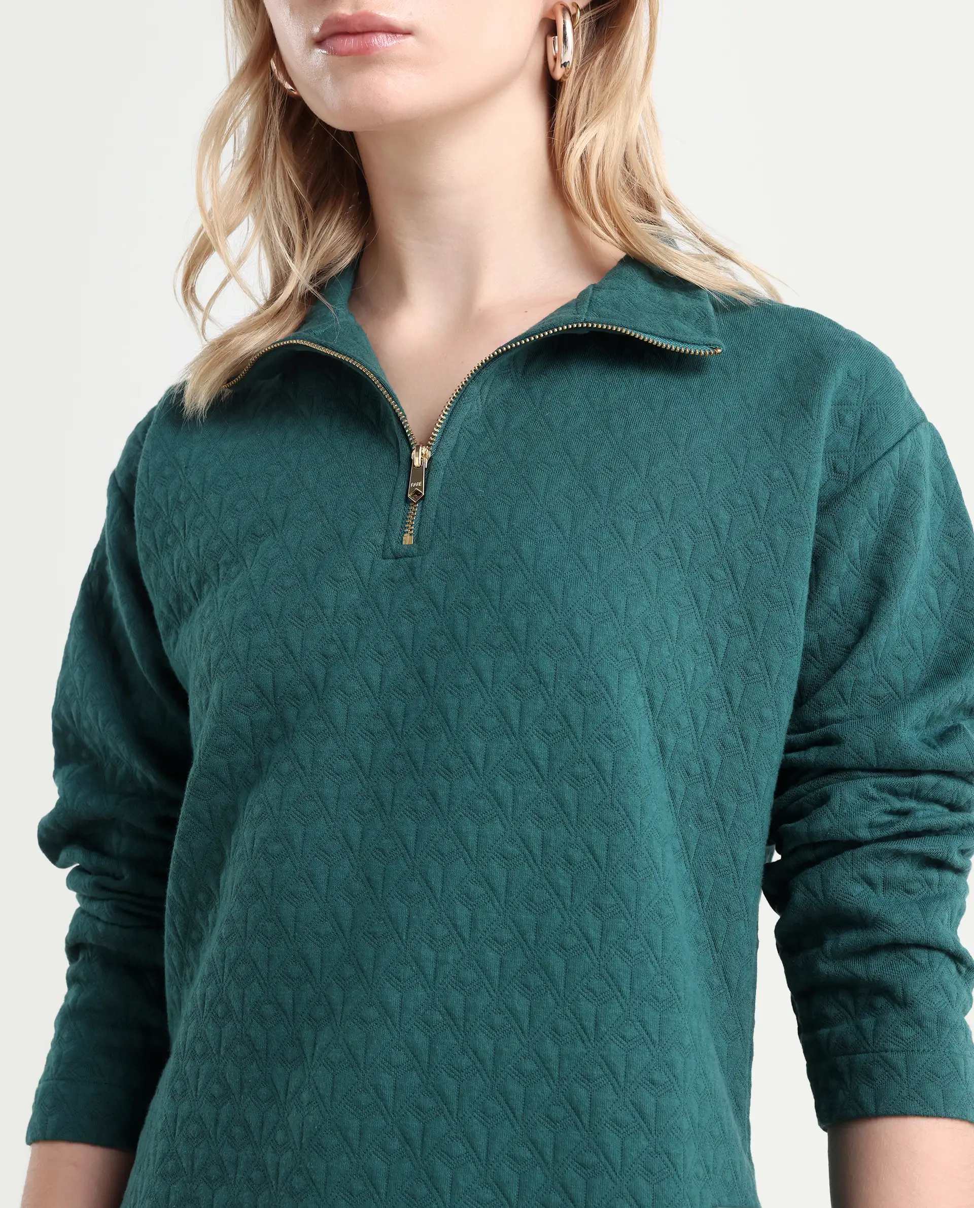 Rareism Women's Bozo Green High Neck Textured Regular Fit Sweatshirt - Image 4