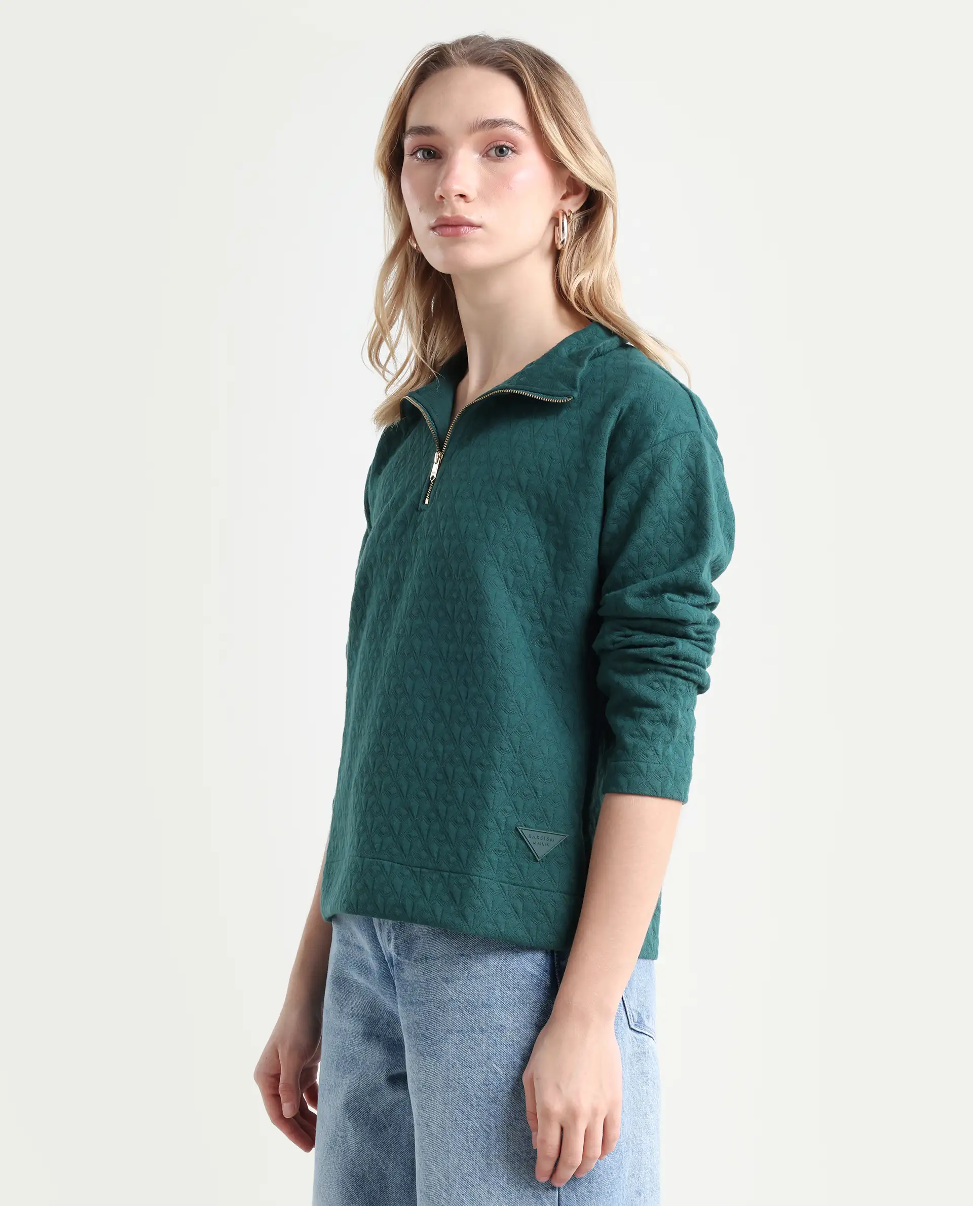 Rareism Women's Bozo Green High Neck Textured Regular Fit Sweatshirt - Image 5