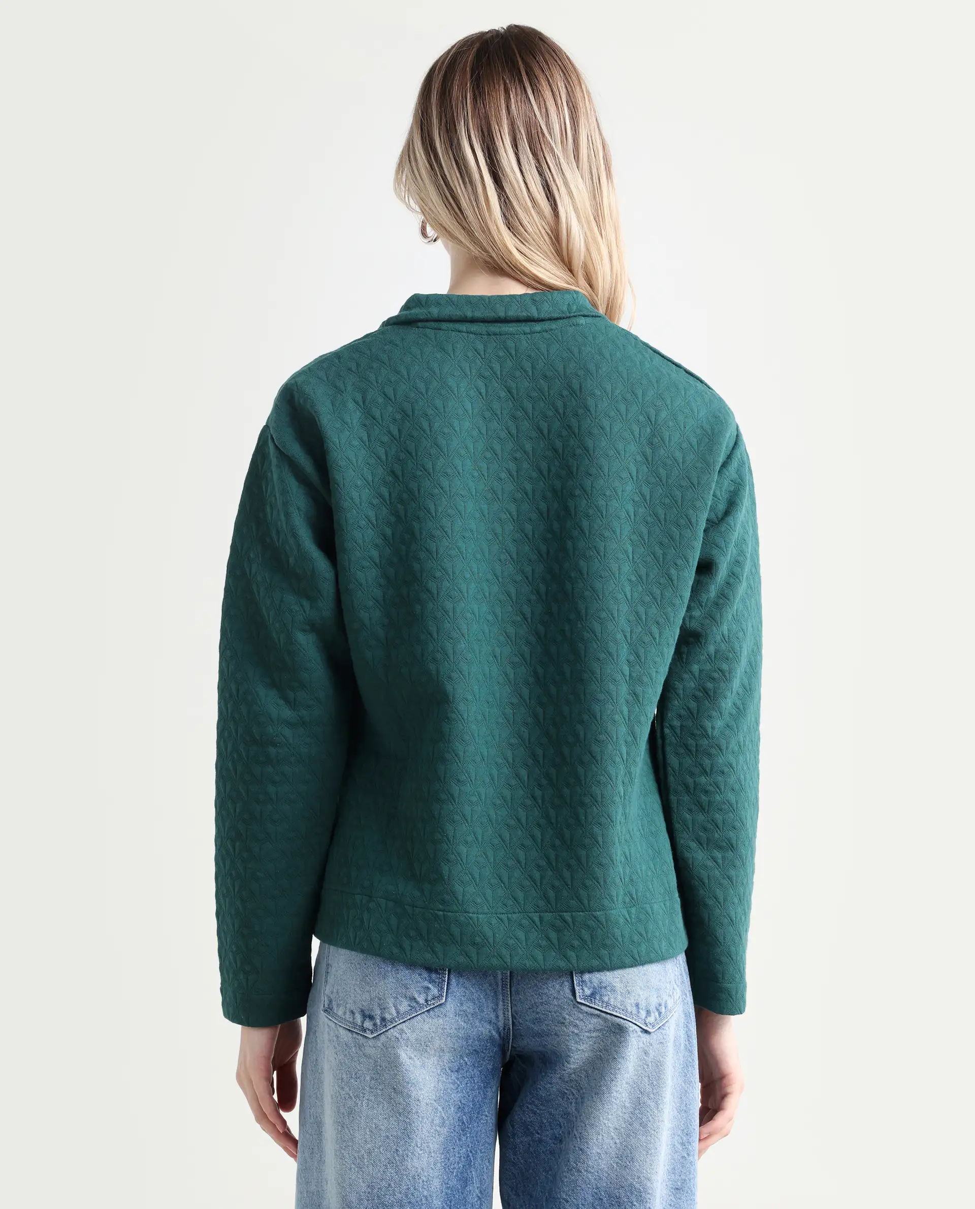 Rareism Women's Bozo Green High Neck Textured Regular Fit Sweatshirt - Image 7