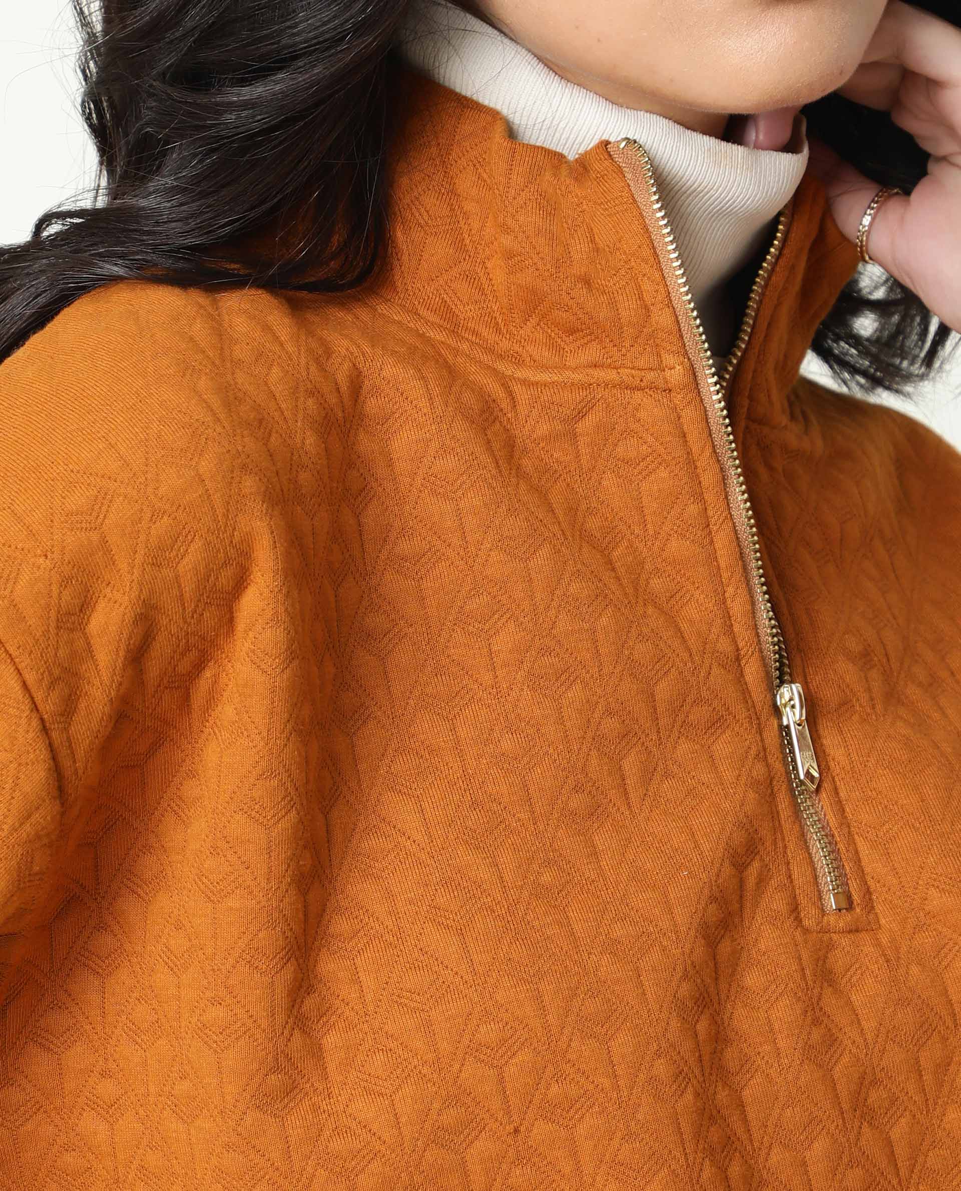 Rareism Women's Bozo Rust High Neck Textured Regular Fit Sweatshirt - Image 4