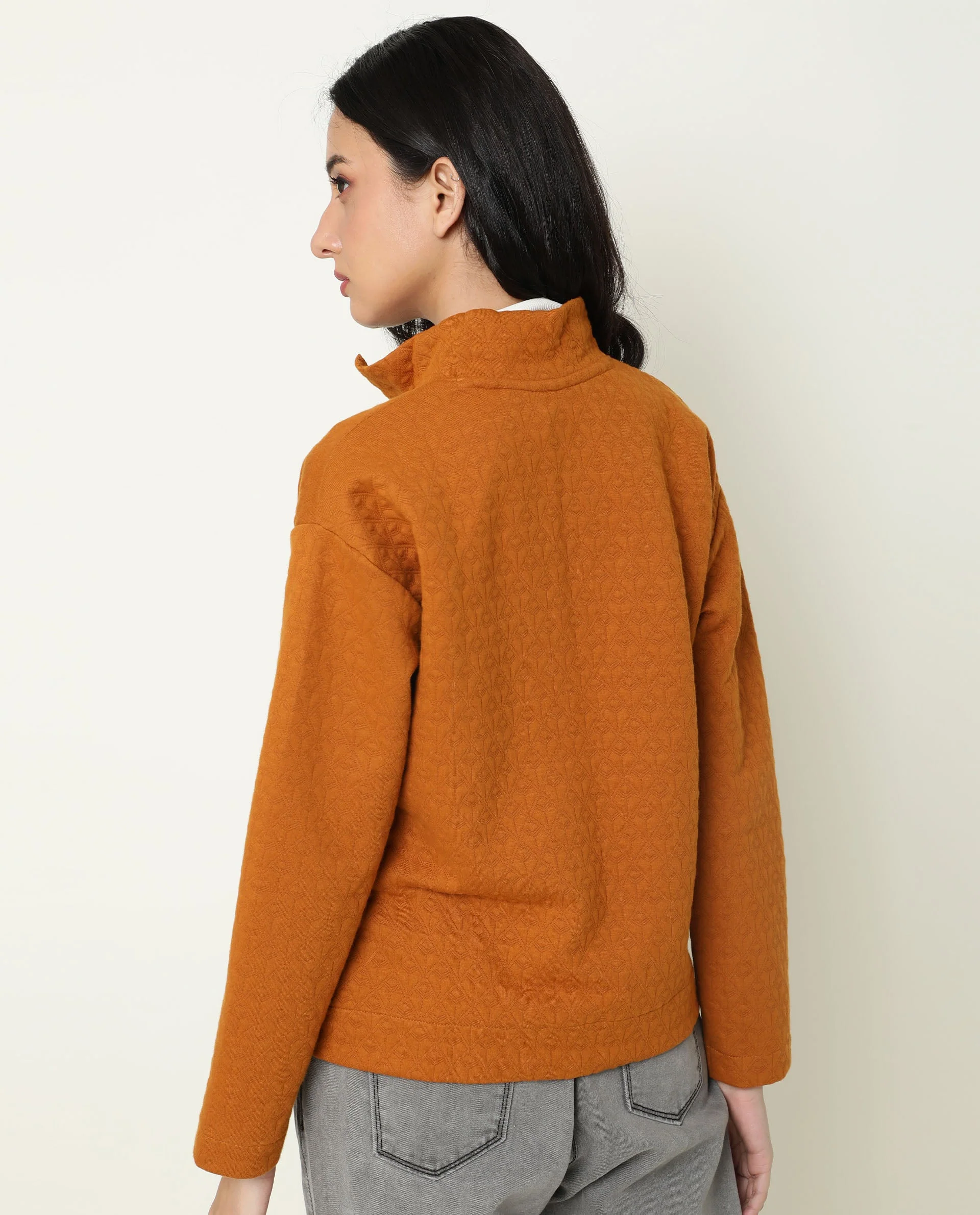 Rareism Women's Bozo Rust High Neck Textured Regular Fit Sweatshirt - Image 5