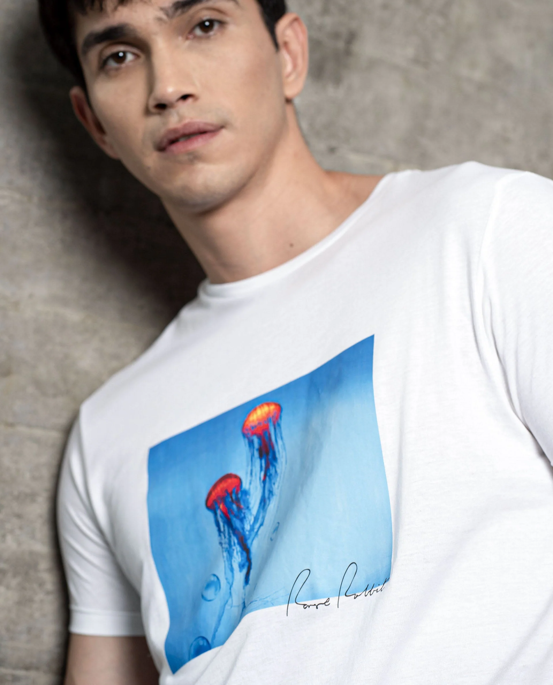 Rare Rabbit Men's Brad White Cotton Graphic Print Slim Fit Half Sleeve Crew Neck T-Shirt - Image 4