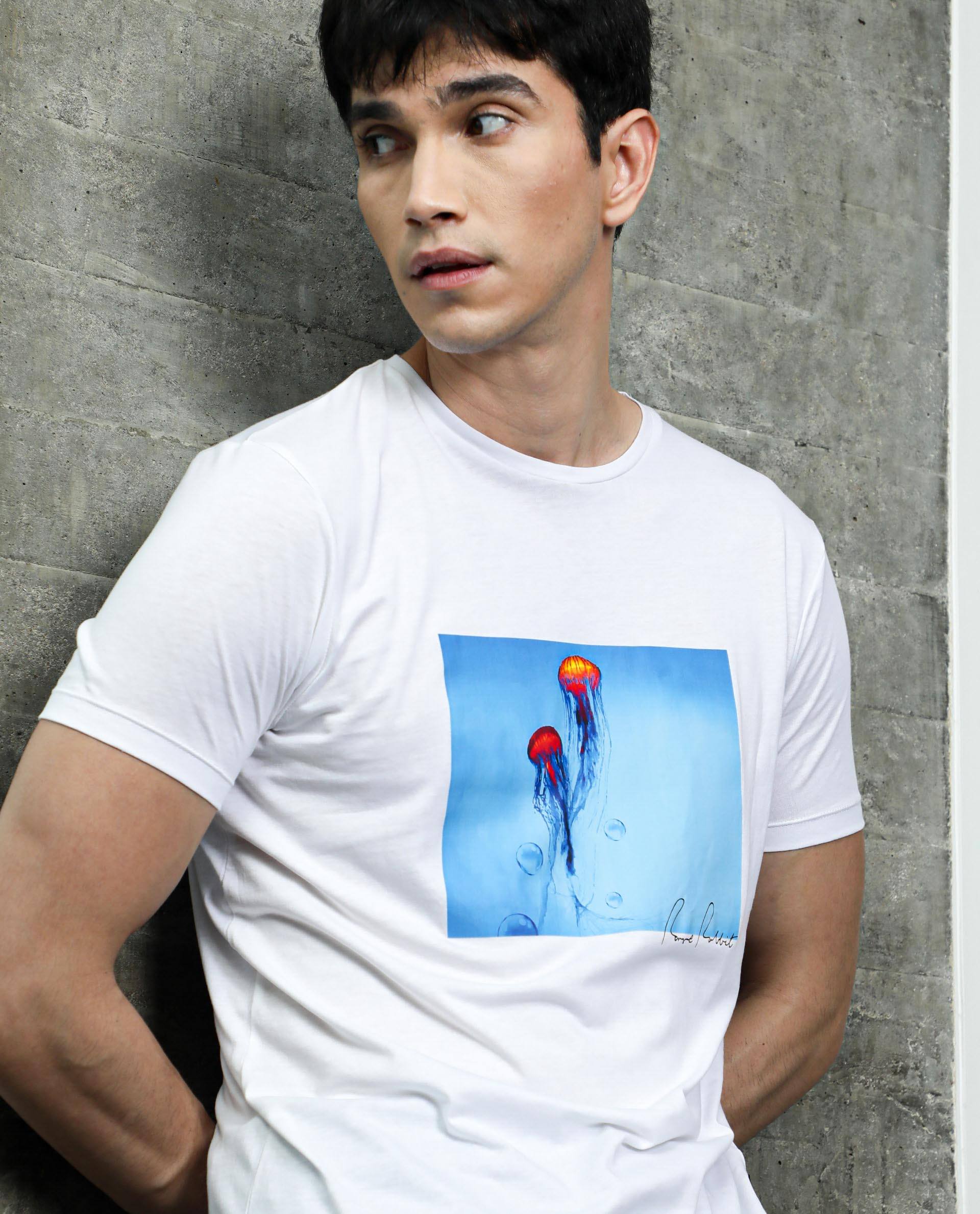 Rare Rabbit Men's Brad White Cotton Graphic Print Slim Fit Half Sleeve Crew Neck T-Shirt - Image 7