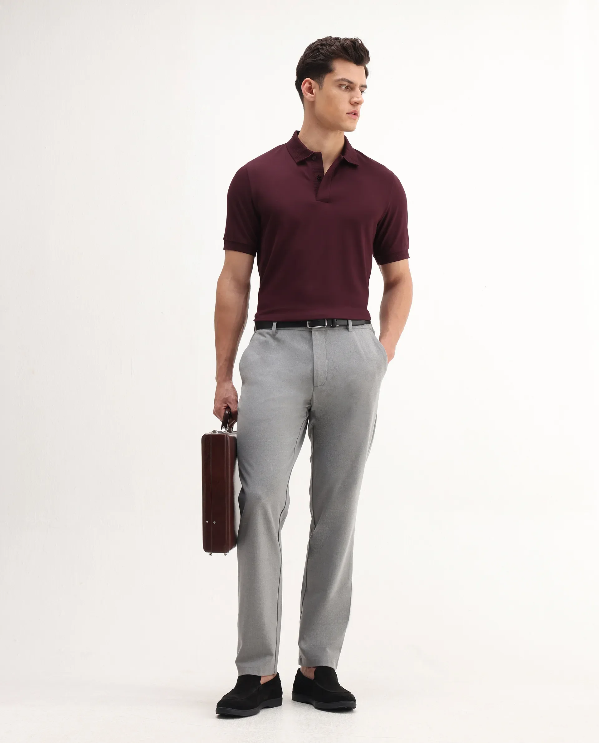 Rare Rabbit Men's Braf Dark Maroon Cotton Blend Plain Regular Fit Half Sleeve Polo - Image 2