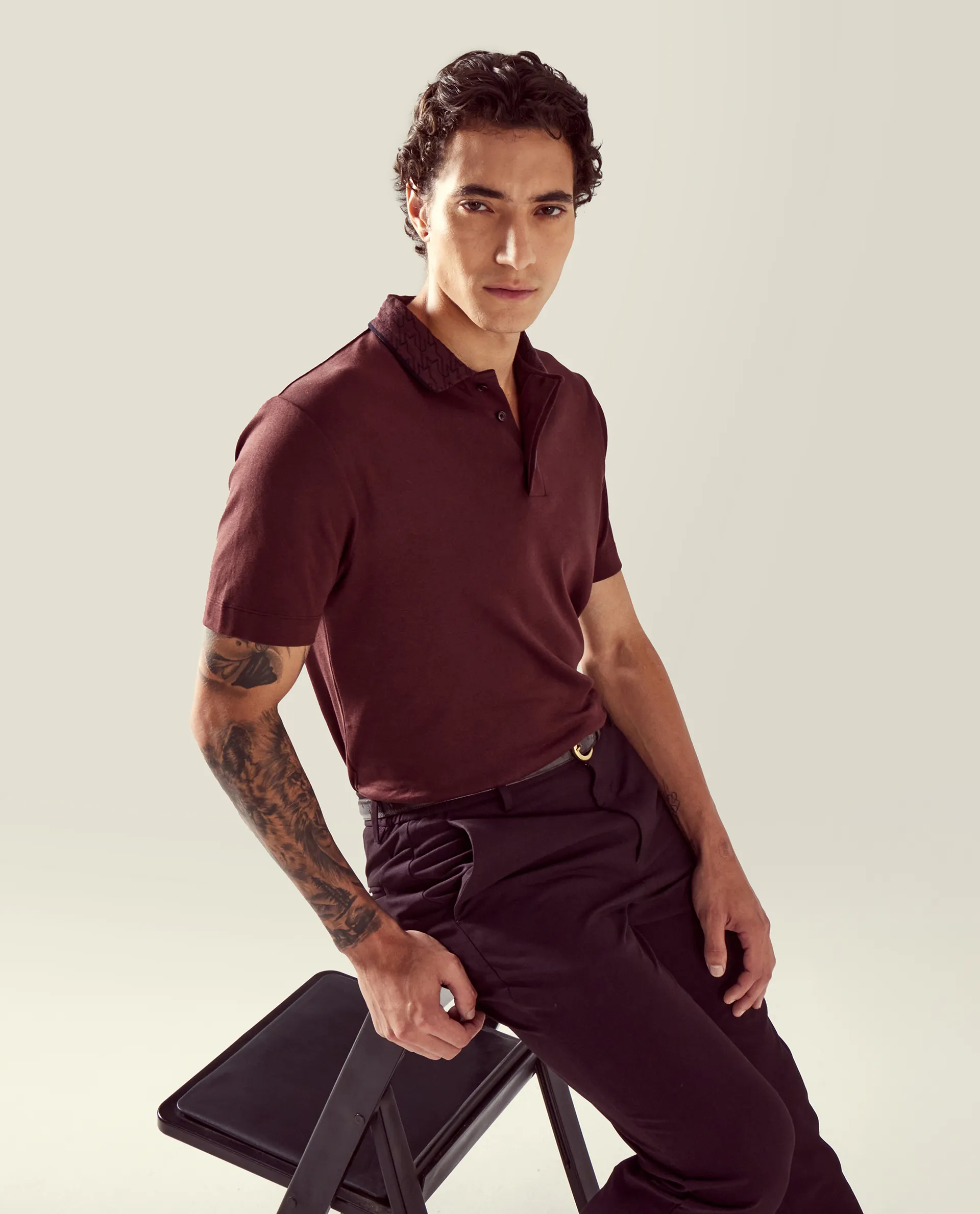 Rare Rabbit Men's Braf Dark Maroon Cotton Blend Plain Regular Fit Half Sleeve Polo - Image 3