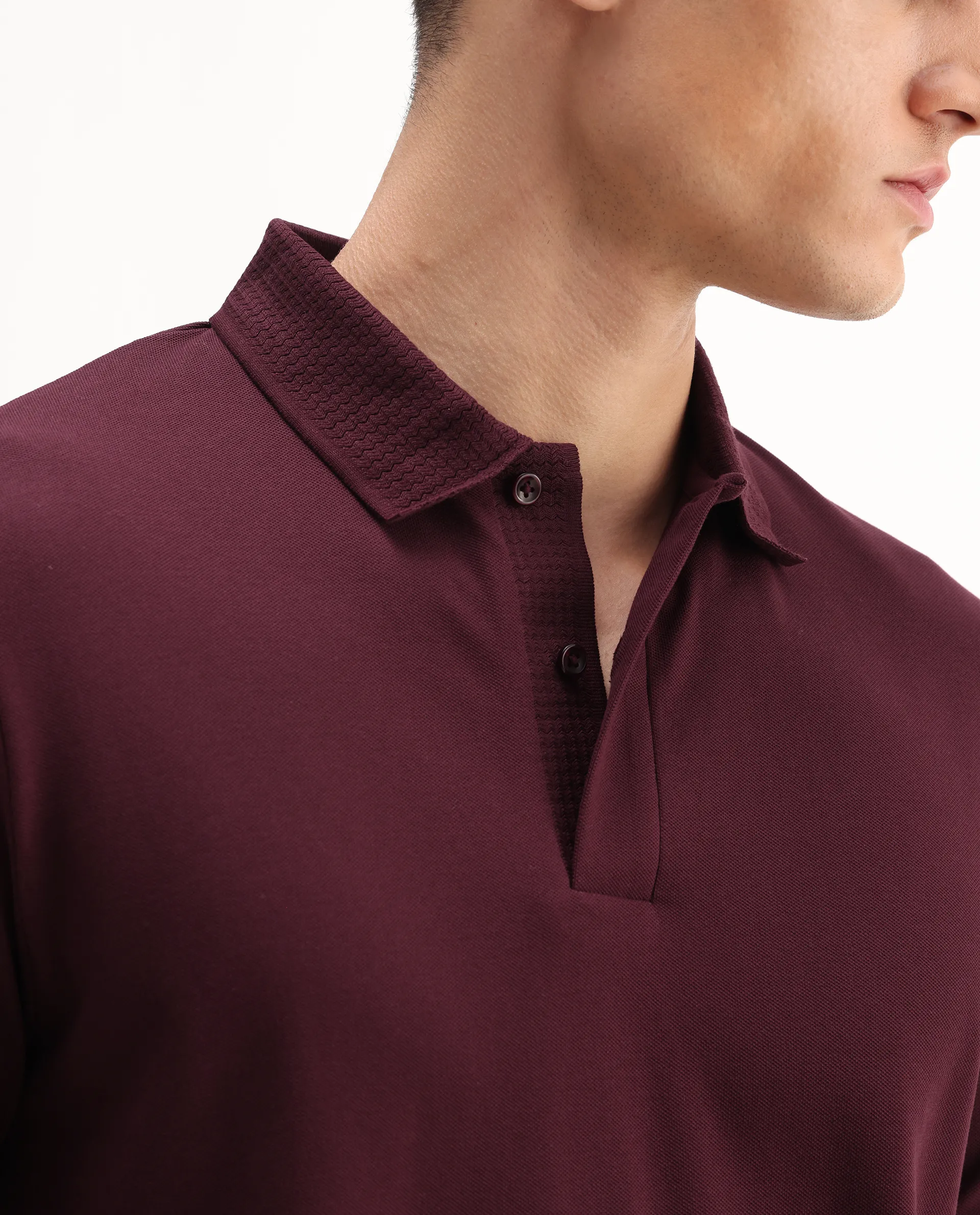 Rare Rabbit Men's Braf Dark Maroon Cotton Blend Plain Regular Fit Half Sleeve Polo - Image 4