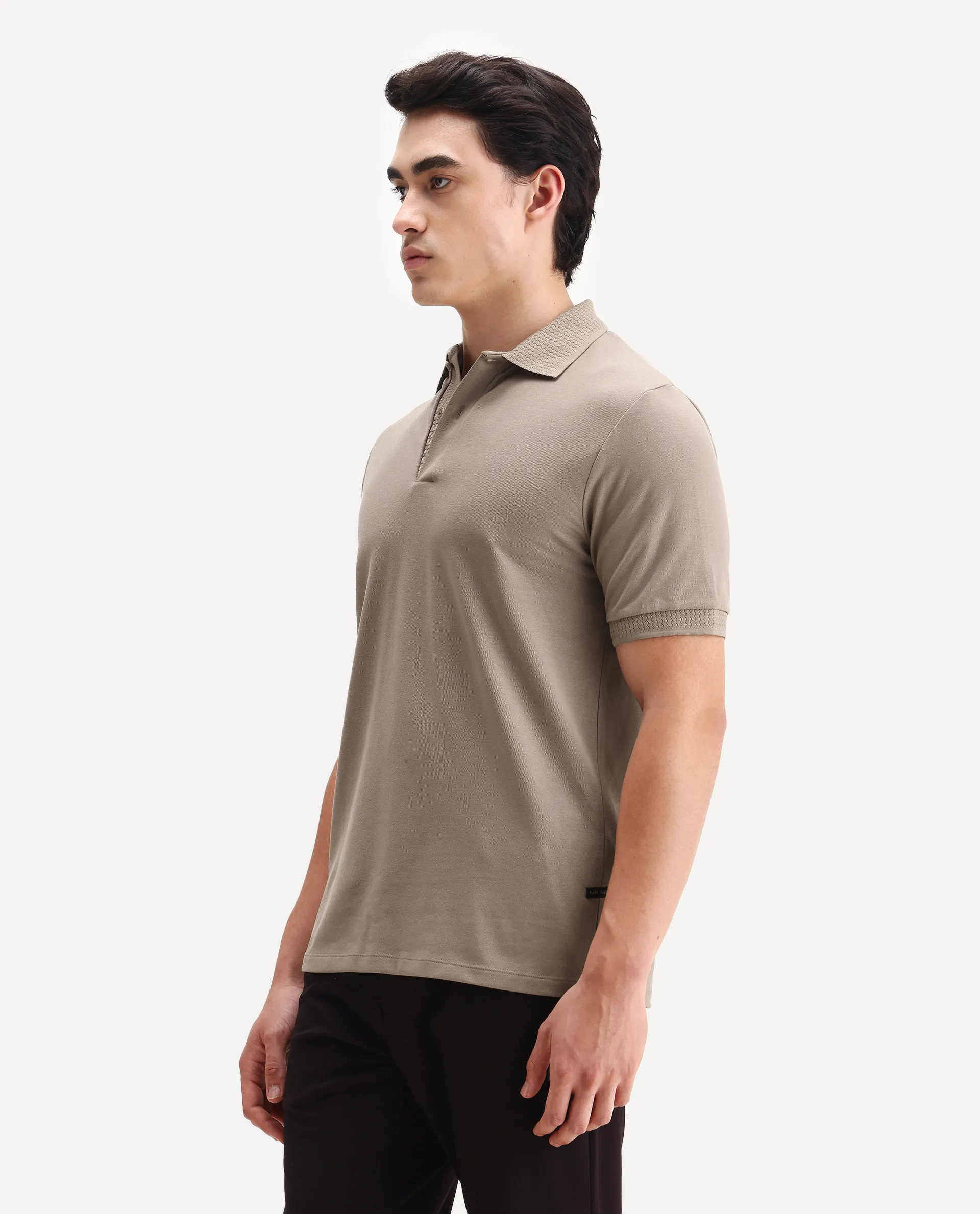 Rare Rabbit Men's Braf Dusky Brown Cotton Blend Plain Regular Fit Half Sleeve Polo - Image 5