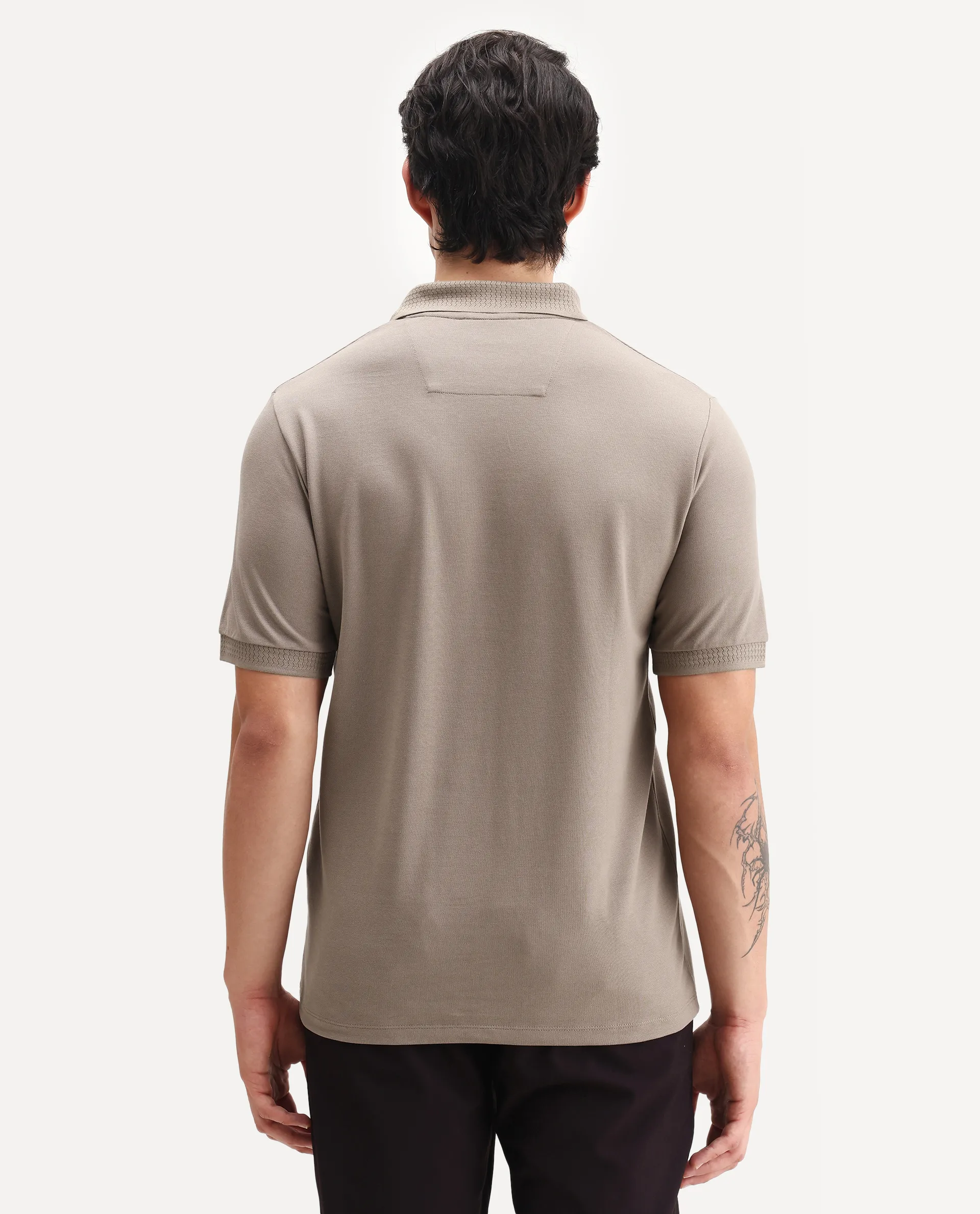 Rare Rabbit Men's Braf Dusky Brown Cotton Blend Plain Regular Fit Half Sleeve Polo - Image 7