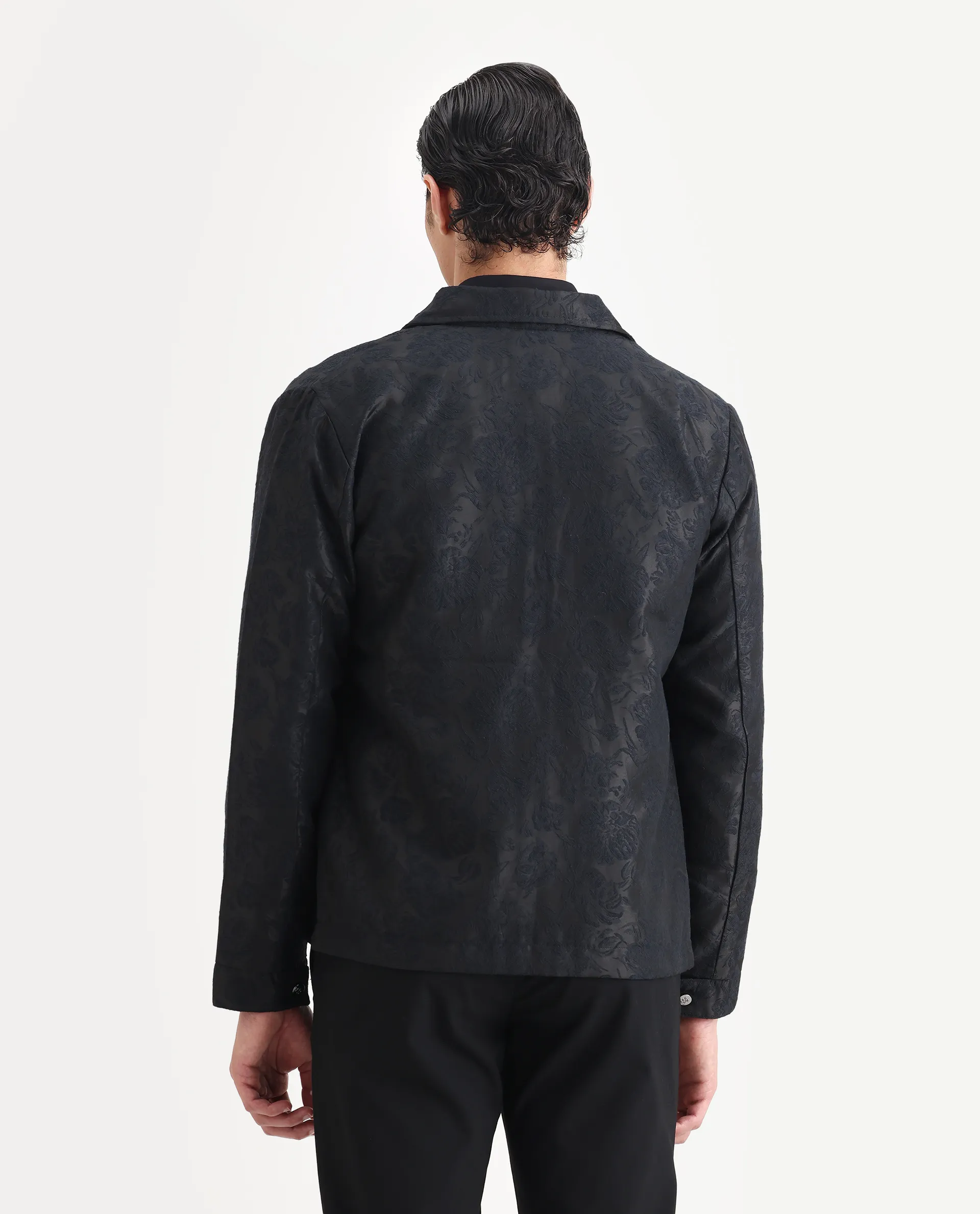 Rare Rabbit Men's Braga Dark Navy Polyester Jacquard Regular Fit Full Sleeve Spread Collar Jacket - Image 7