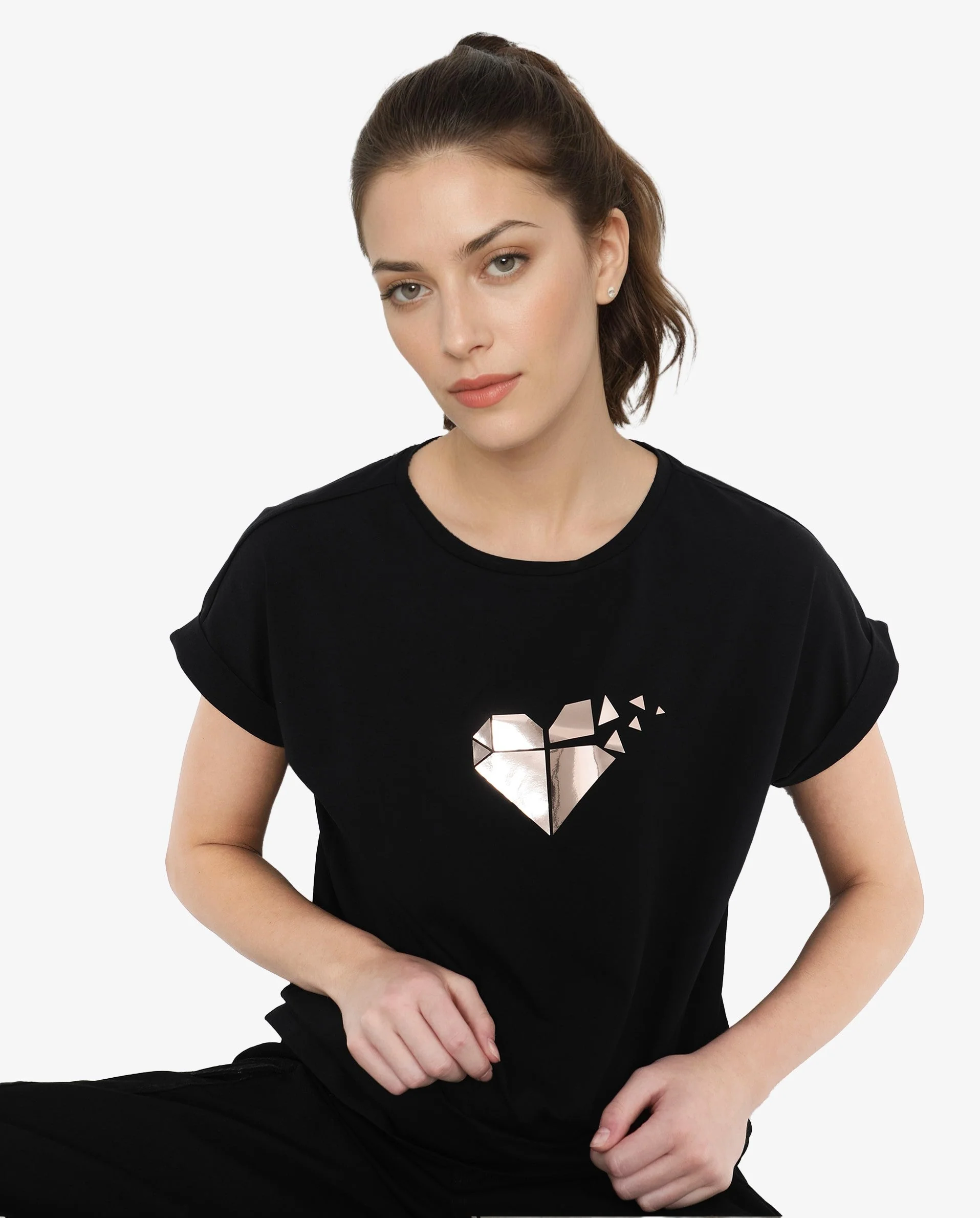 Rareism Women's Brahe Black Cotton Crew Neck Graphic Print Boxy Fit T-Shirt - Image 3