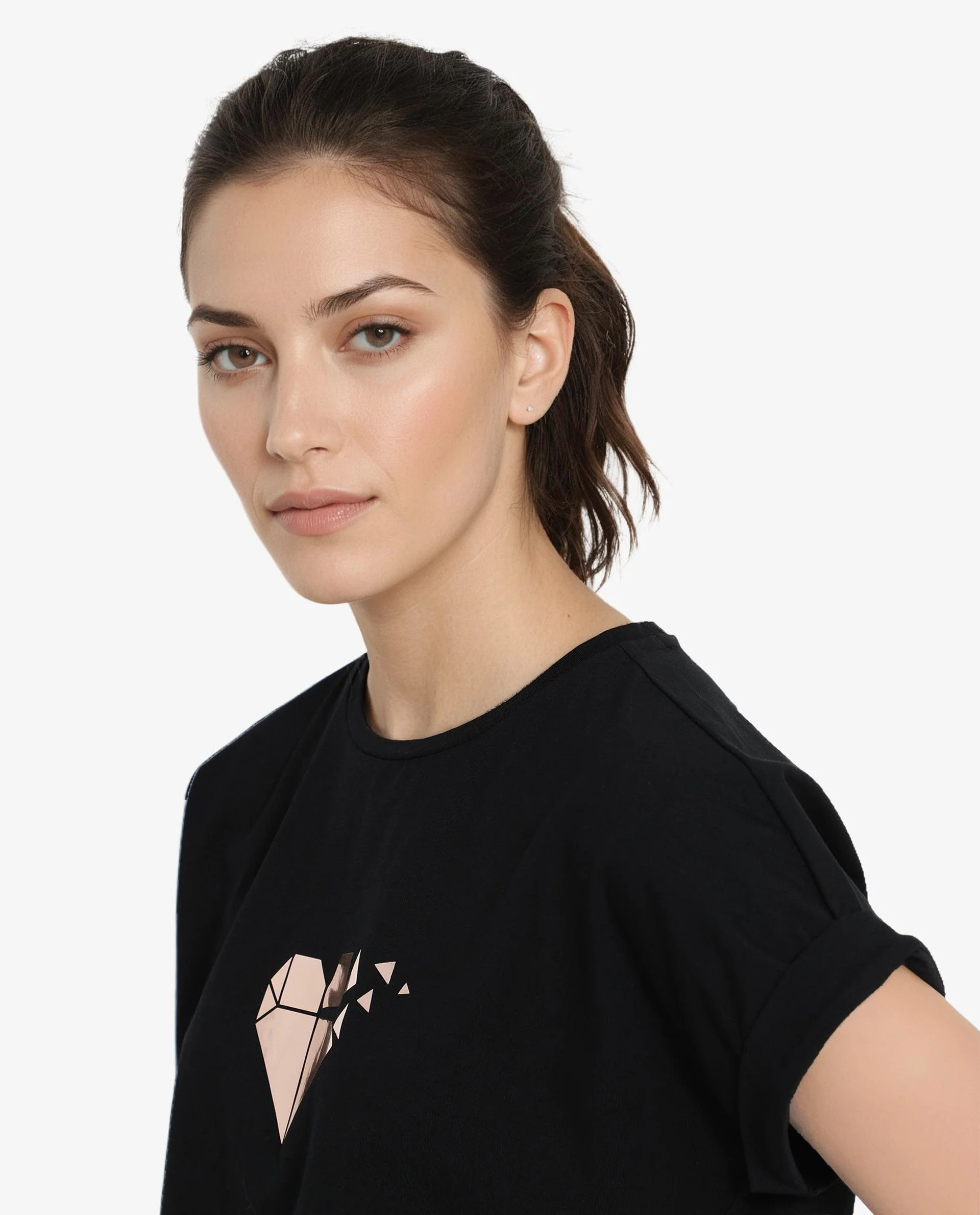 Rareism Women's Brahe Black Cotton Crew Neck Graphic Print Boxy Fit T-Shirt - Image 4