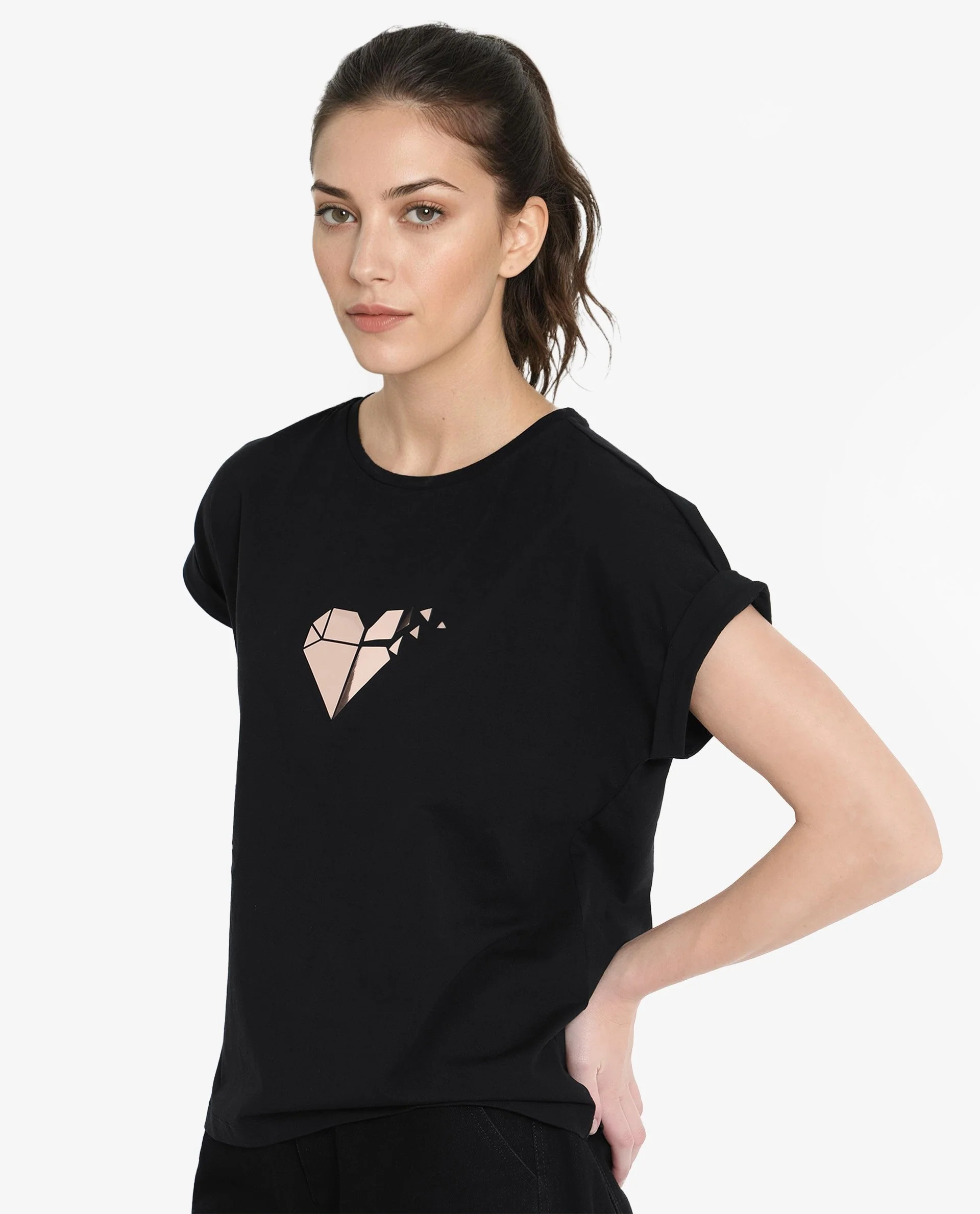 Rareism Women's Brahe Black Cotton Crew Neck Graphic Print Boxy Fit T-Shirt - Image 5