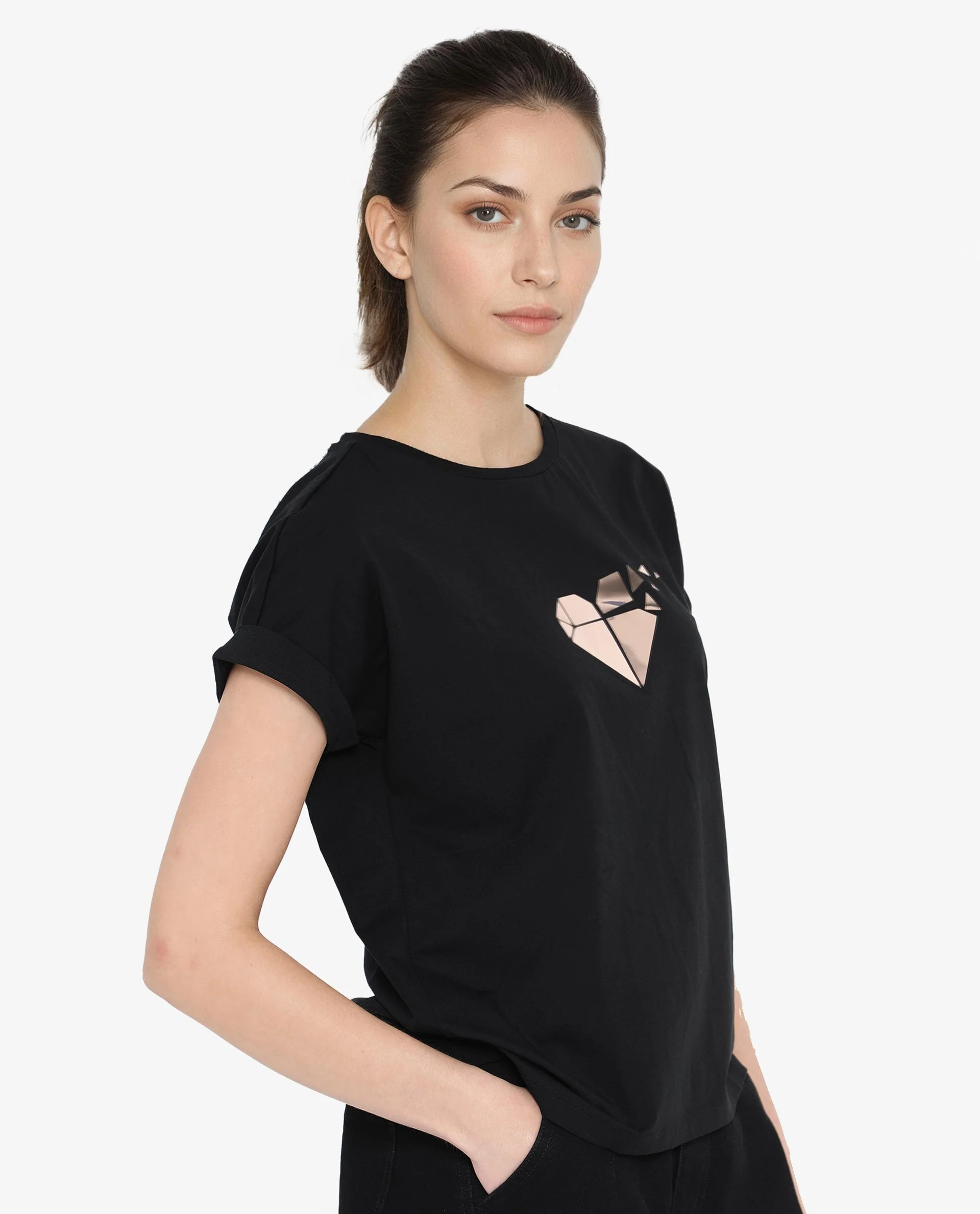Rareism Women's Brahe Black Cotton Crew Neck Graphic Print Boxy Fit T-Shirt - Image 6