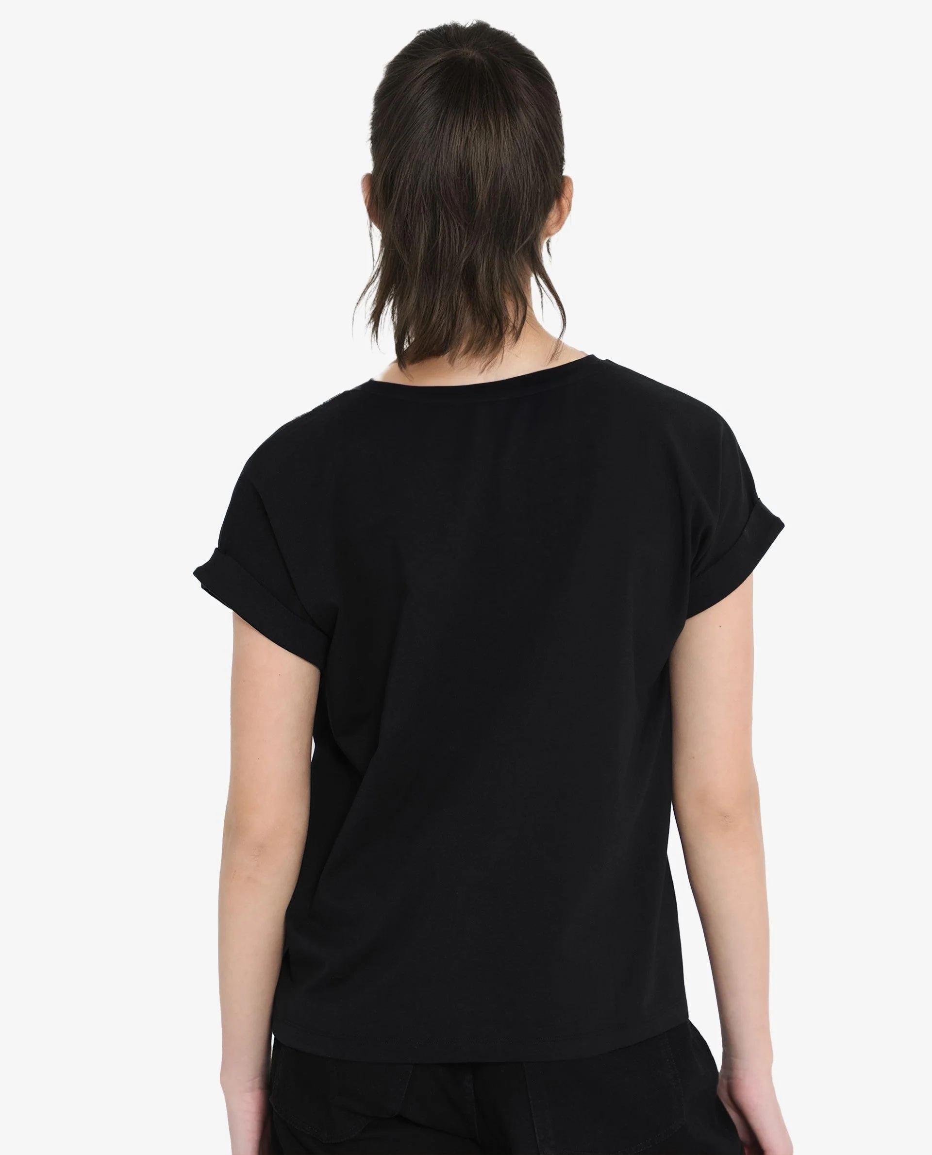 Rareism Women's Brahe Black Cotton Crew Neck Graphic Print Boxy Fit T-Shirt - Image 7