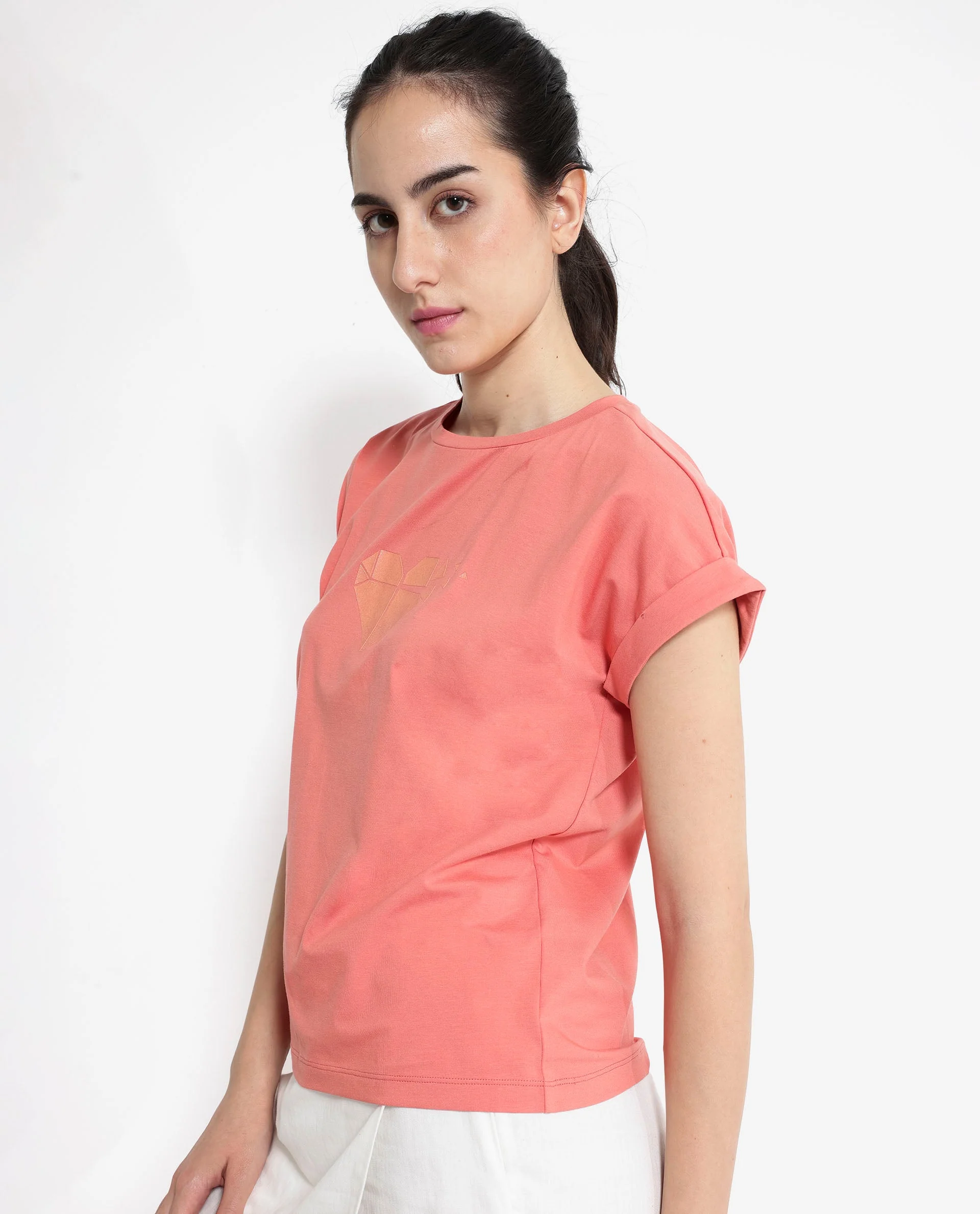 Rareism Women's Brahe Light Orange Cotton Crew Neck Graphic Print Boxy Fit T-Shirt - Image 10