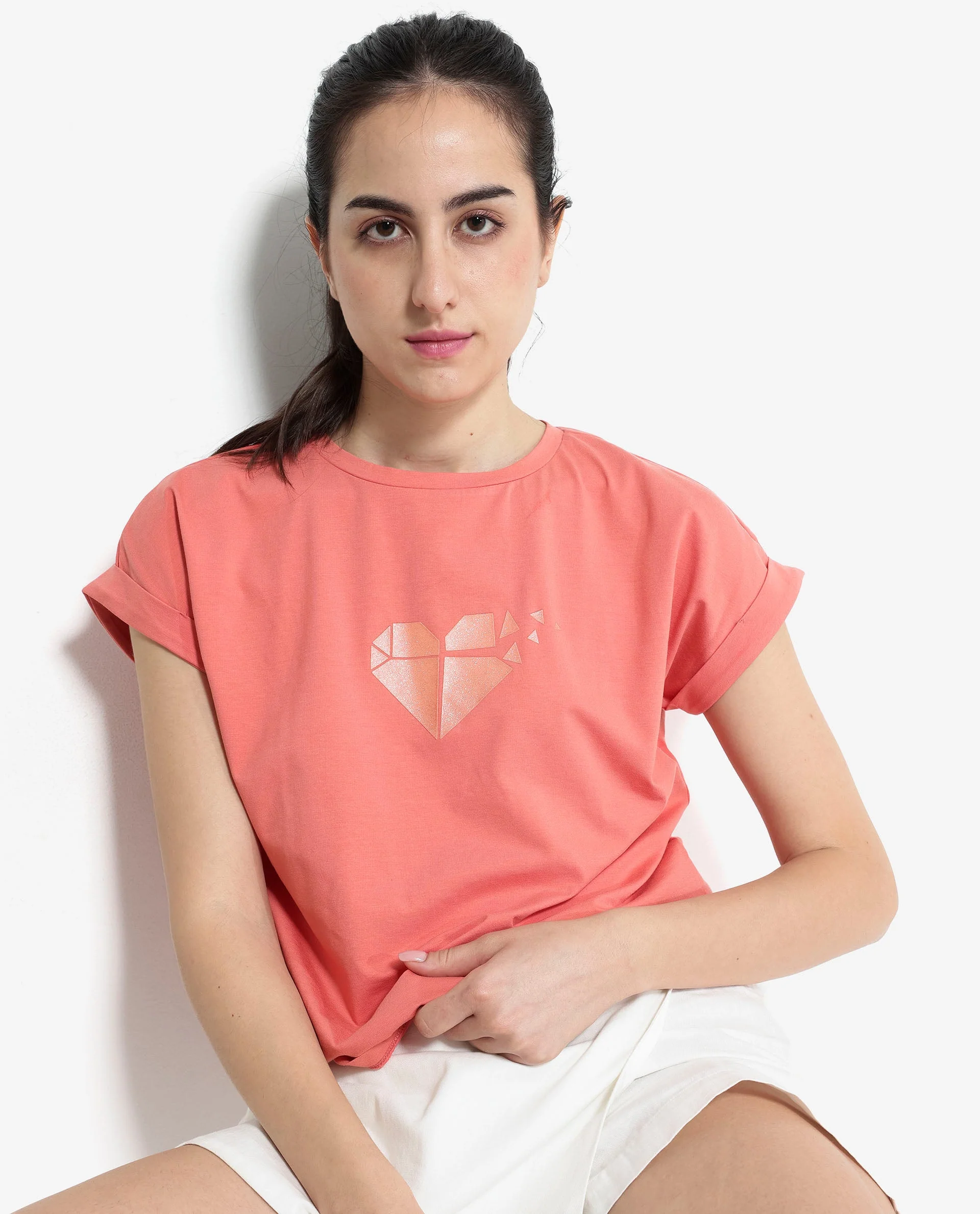 Rareism Women's Brahe Light Orange Cotton Crew Neck Graphic Print Boxy Fit T-Shirt - Image 2