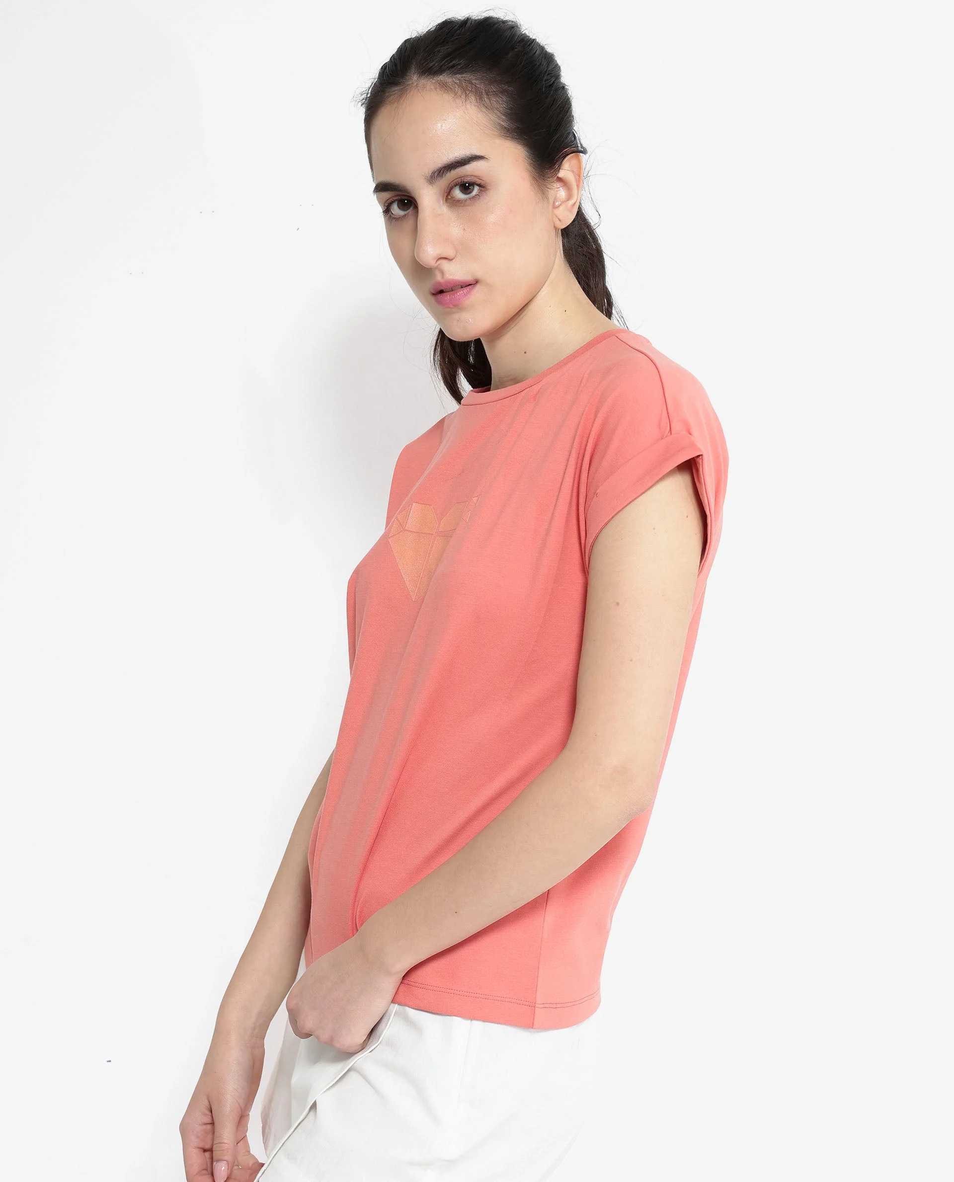 Rareism Women's Brahe Light Orange Cotton Crew Neck Graphic Print Boxy Fit T-Shirt - Image 4