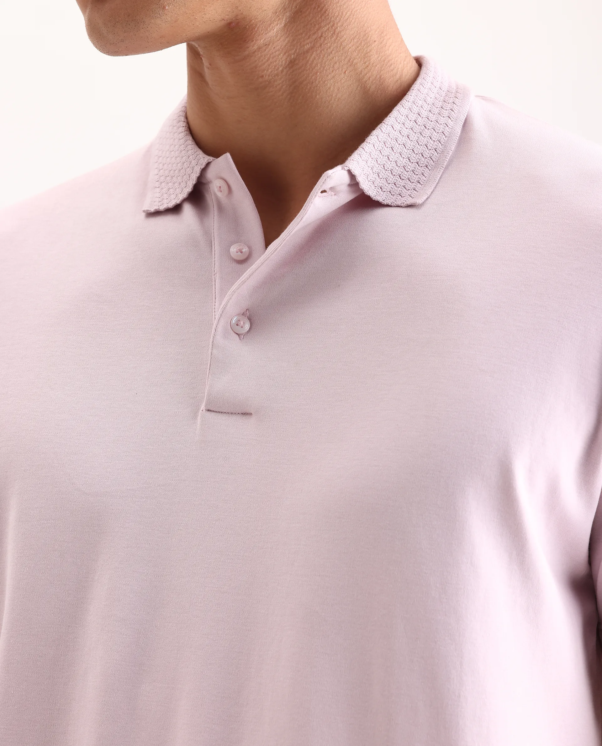 Rare Rabbit Men's Braidey Pink Cotton Plain Regular Fit Half Sleeve Polo - Image 3