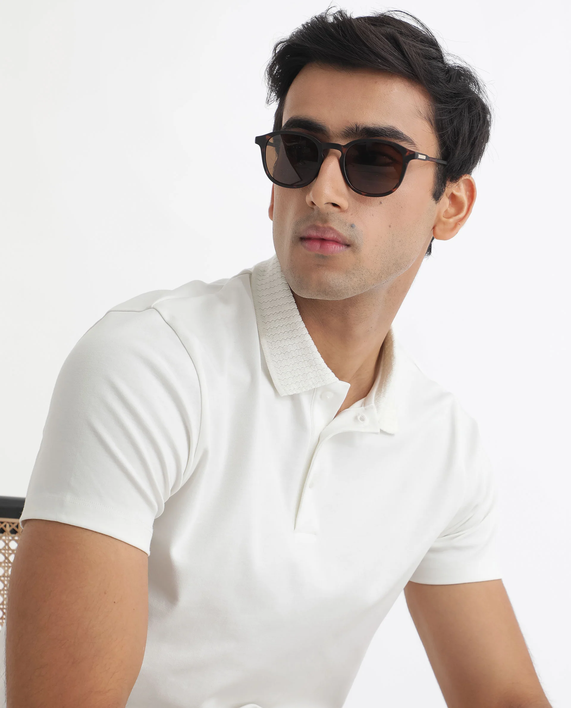 Rare Rabbit Men's Braidey White Cotton Plain Regular Fit Half Sleeve Polo - Image 2
