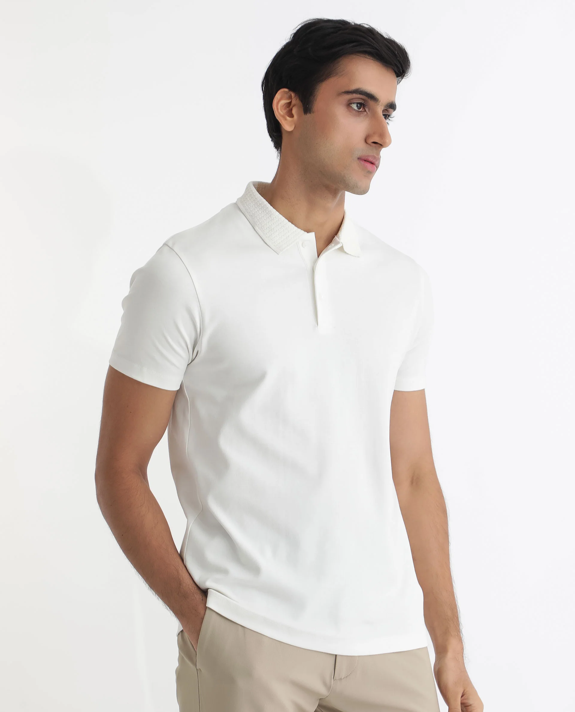 Rare Rabbit Men's Braidey White Cotton Plain Regular Fit Half Sleeve Polo - Image 3