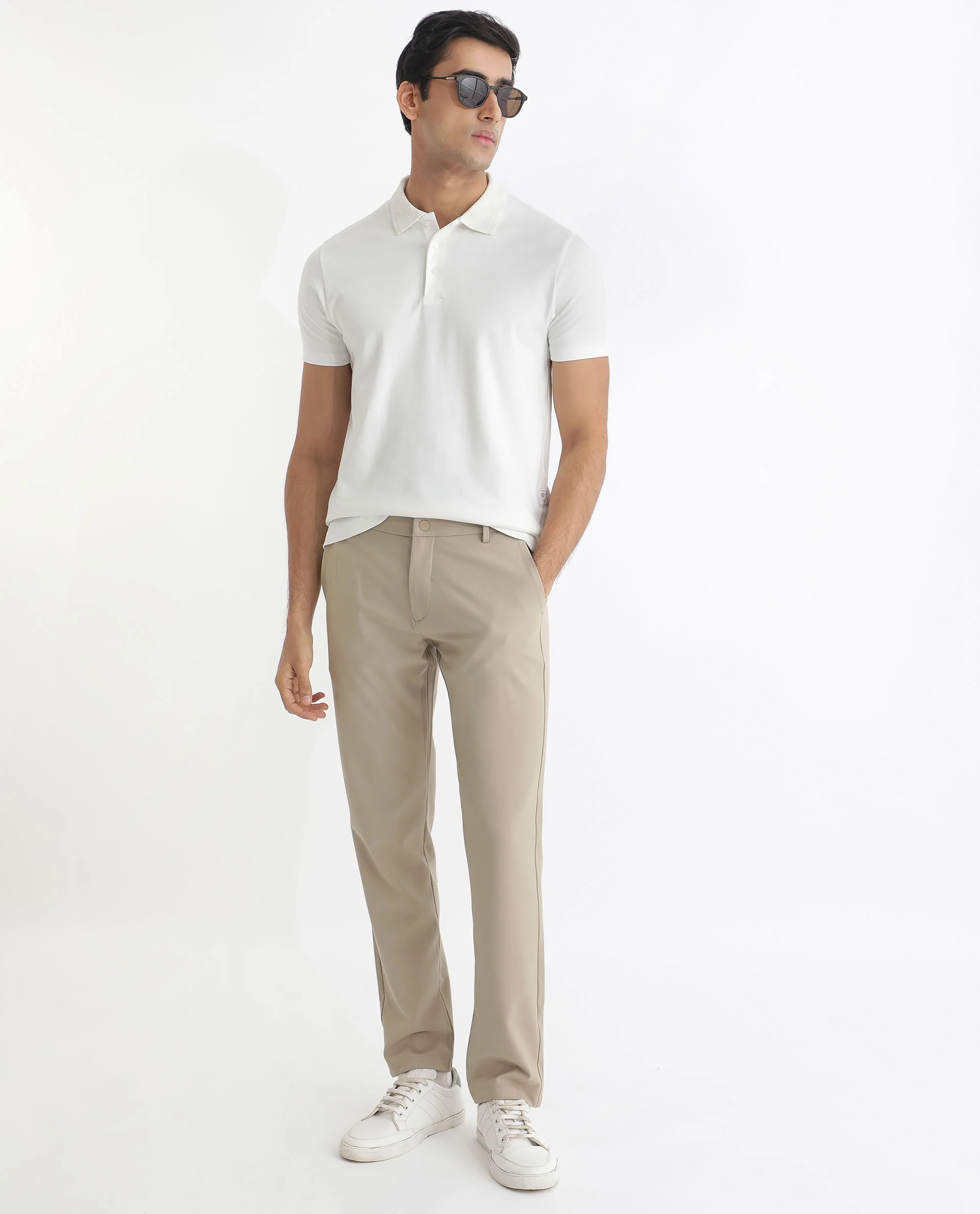 Rare Rabbit Men's Braidey White Cotton Plain Regular Fit Half Sleeve Polo - Image 4