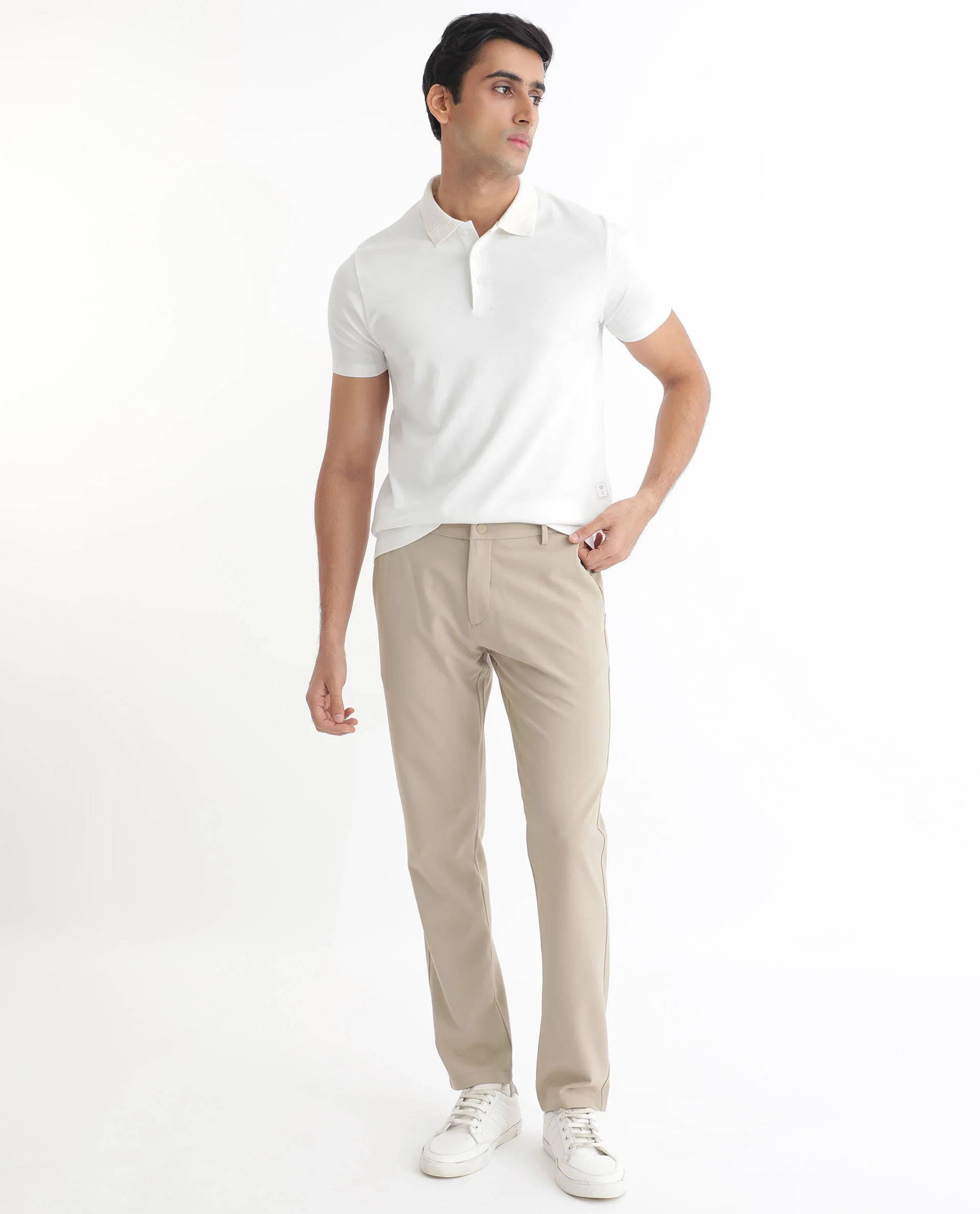 Rare Rabbit Men's Braidey White Cotton Plain Regular Fit Half Sleeve Polo - Image 8