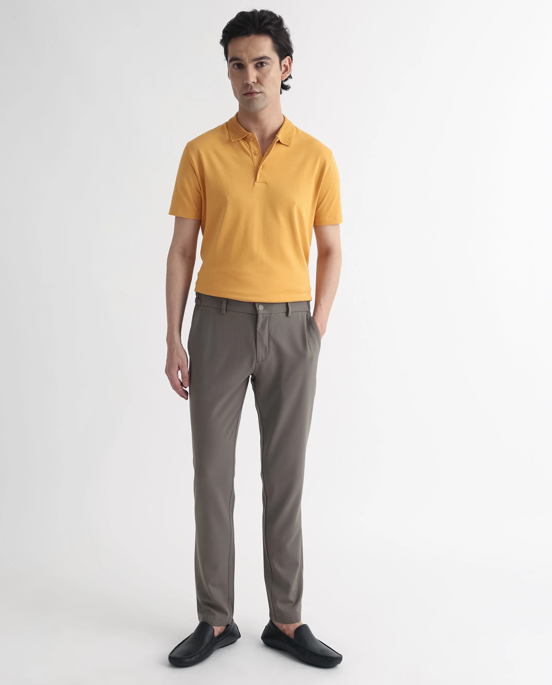 Rare Rabbit Men's Braidey Yellow Cotton Plain Regular Fit Half Sleeve Polo - Image 2