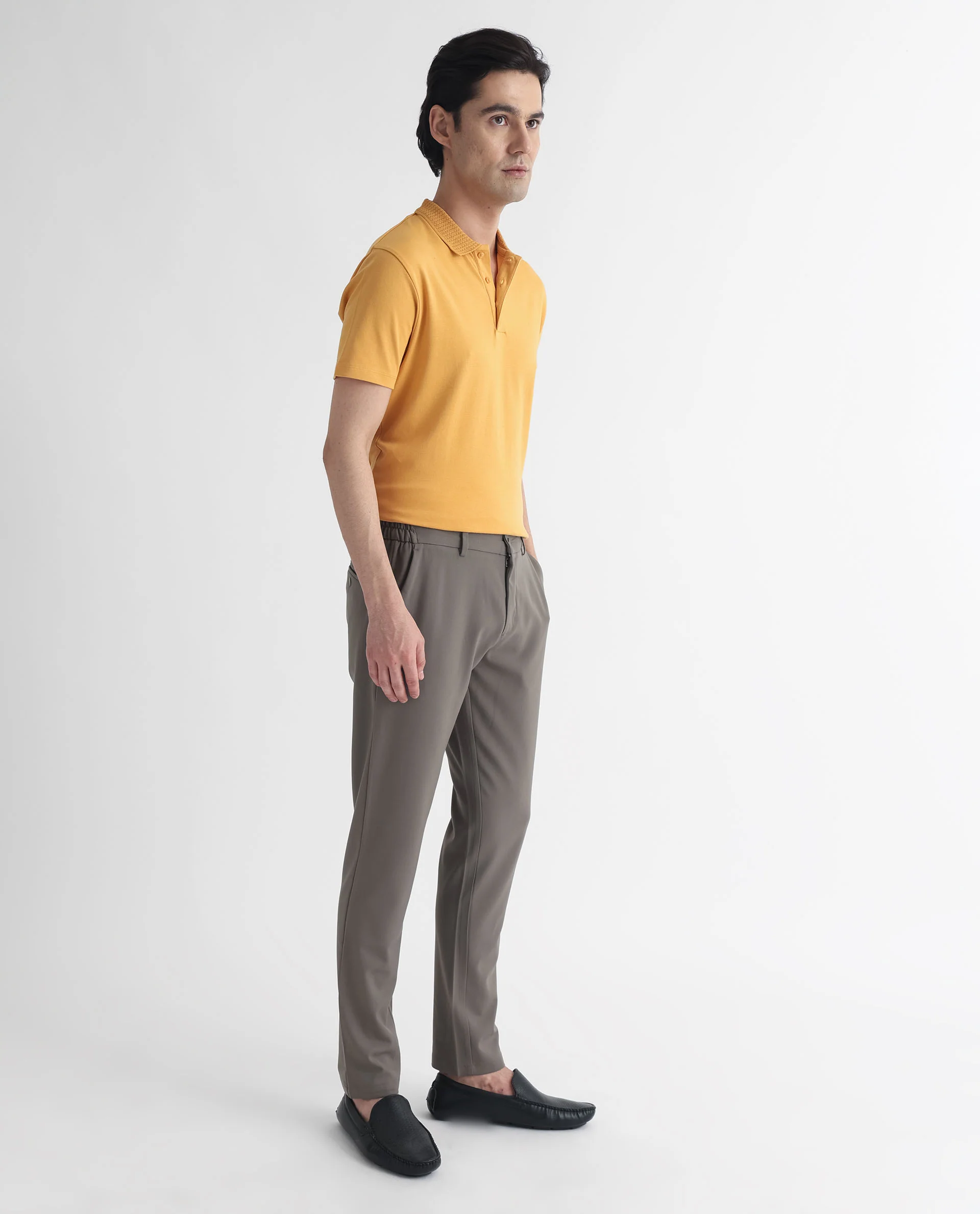 Rare Rabbit Men's Braidey Yellow Cotton Plain Regular Fit Half Sleeve Polo - Image 5
