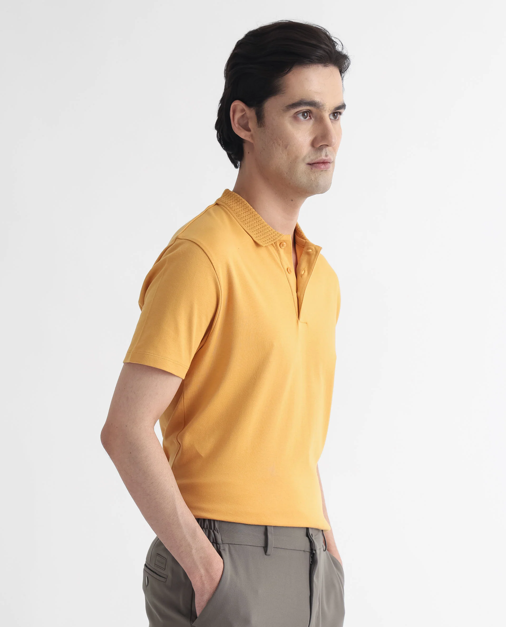 Rare Rabbit Men's Braidey Yellow Cotton Plain Regular Fit Half Sleeve Polo - Image 6