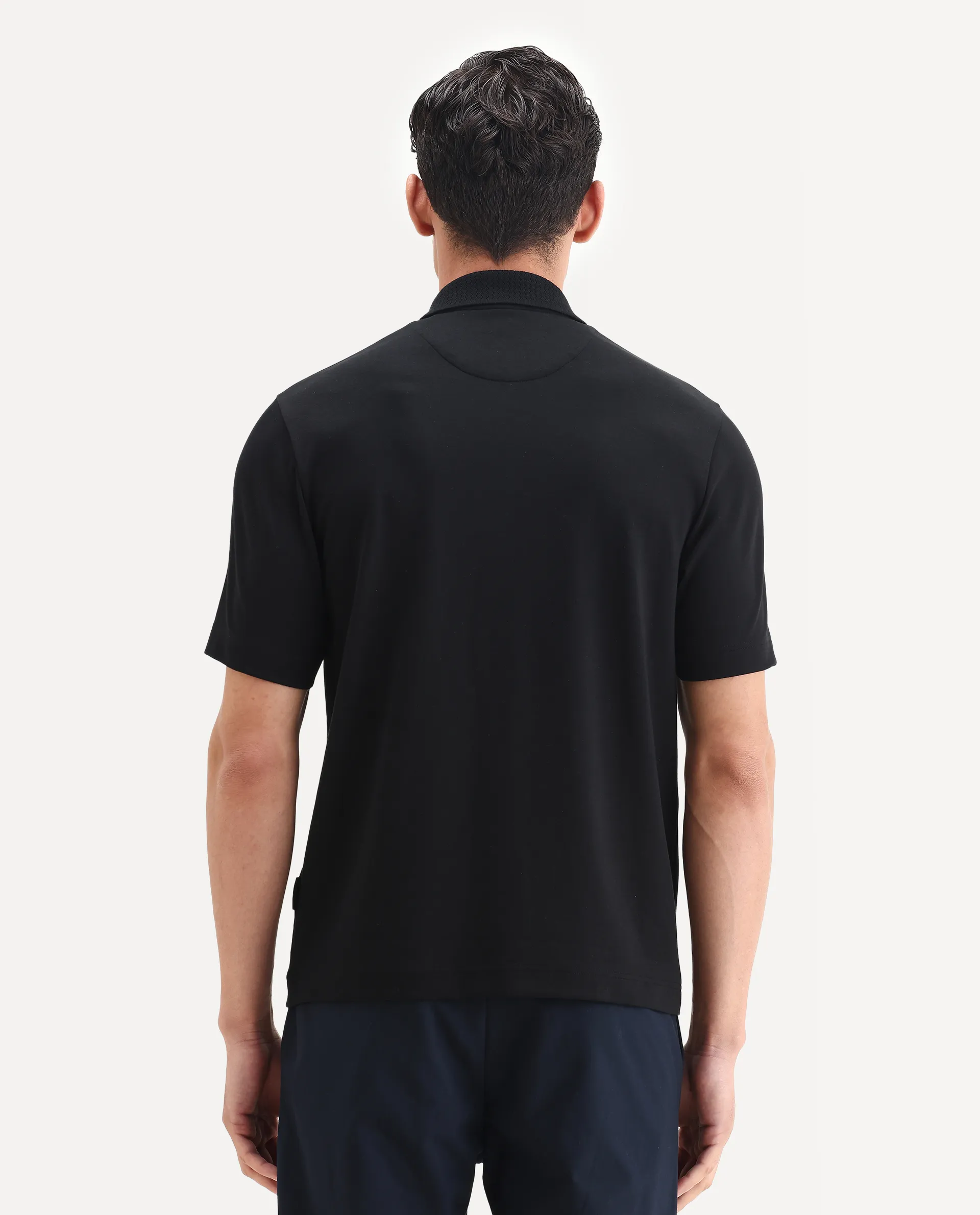 Rare Rabbit Men's Braido Black Cotton Blend Fabric Half Sleeve Spread Collar Plain Polo - Image 7