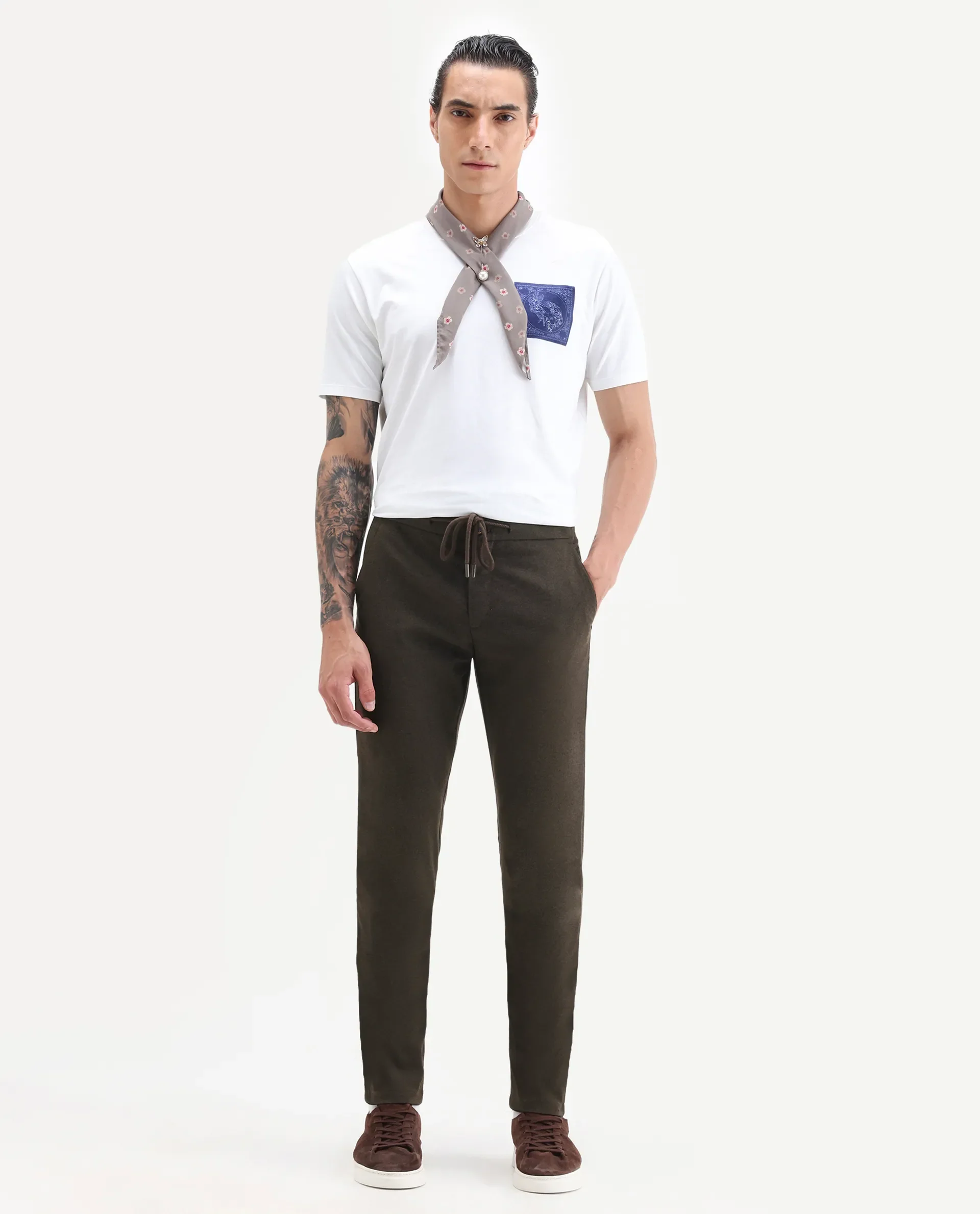 Rare Rabbit Men's Brando Brown Plain Regular Fit Trouser